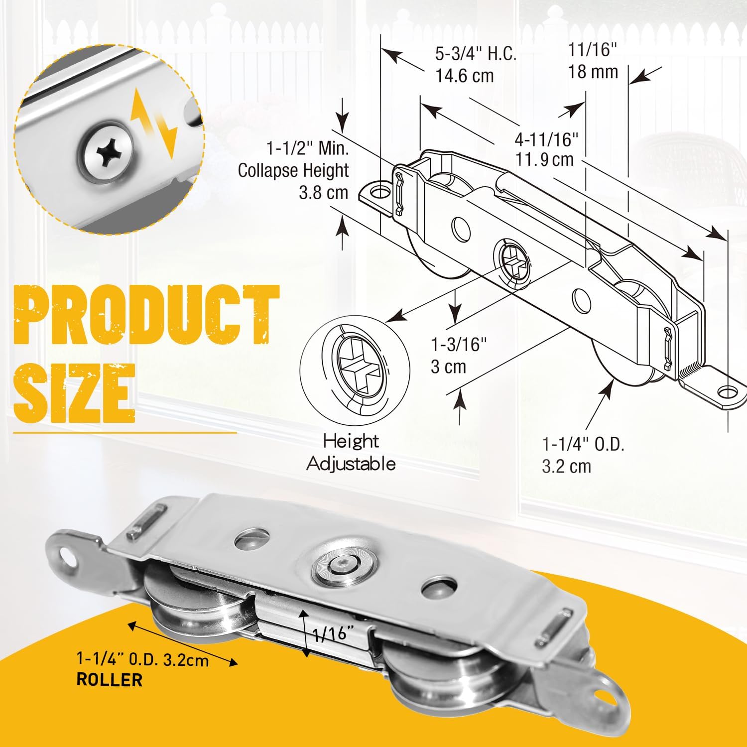 Sliding Door Rollers Replacement,304 Stainless Steel Heavy Duty Ball Tandem Wheels Bearing,Patio Sliding Glass Door Roller Assembly Height Adjustable,2 Pack