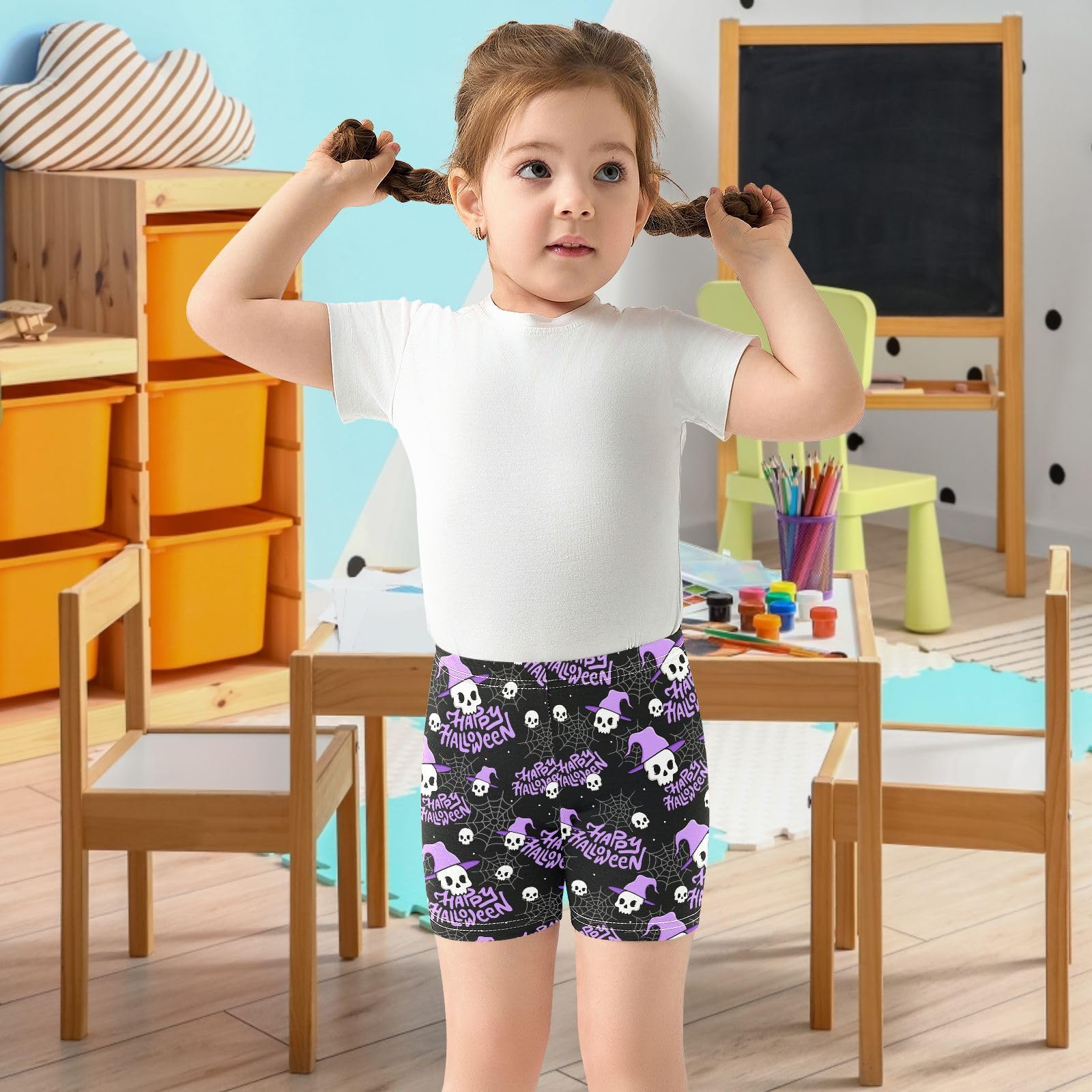 Dallonan Girls Dance Shorts, Toddler Biker Shorts Cartwheel Under Dress Halloween Skull Kids Biking Clothes 4-10Y Multi