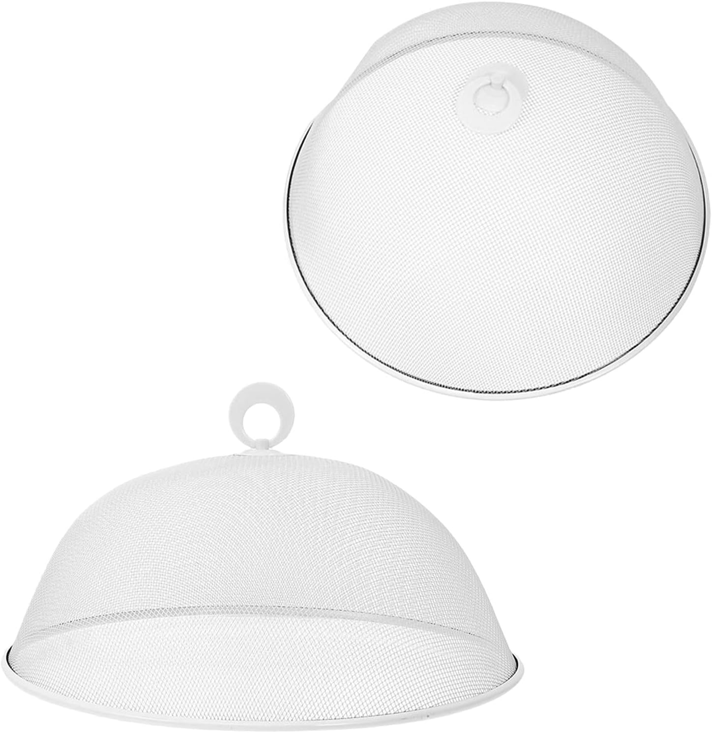 Uonlytech 2pcs White 30cm Iron Food Covers Dustproof Meal Covers with Mesh Protection for Home Kitchen Food Tent Fresh-keeping Umbrella for Dining and Outdoor Use