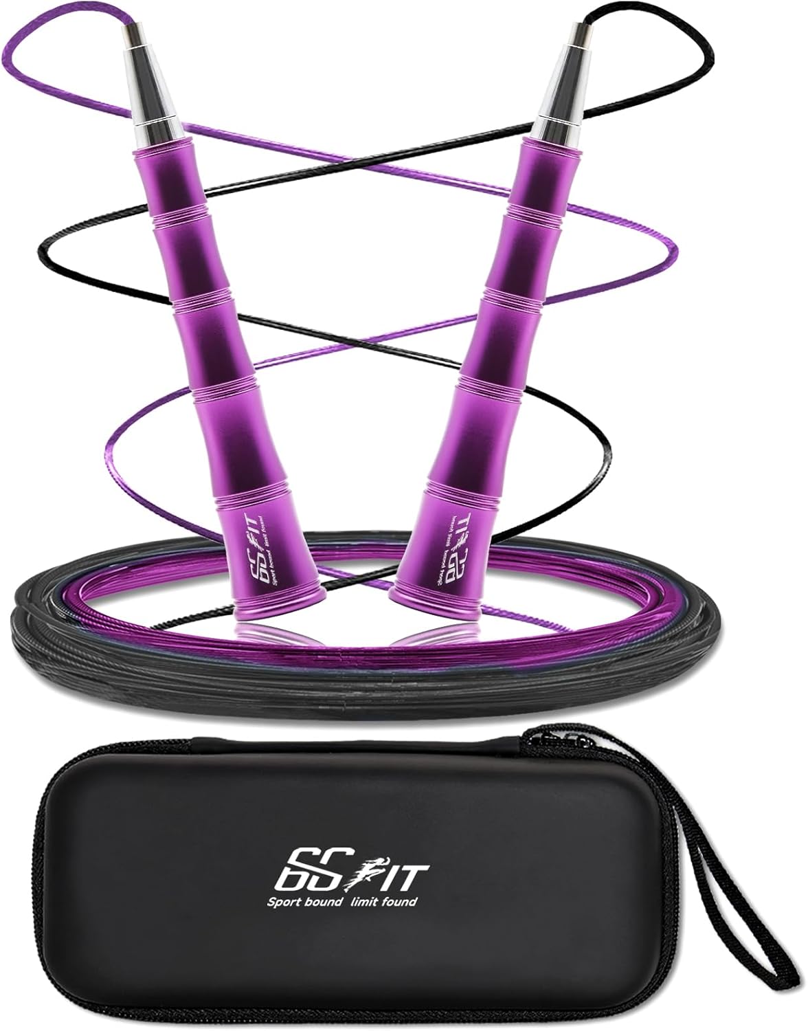 66FIT High Speed Jump Rope,Threadless Self-locking Design, Weighted Jump Rope, 360 Degree Rotatable, Non-slip Textured Handle, Two Interchangeable Ropes for Fitness Training & Home Workout