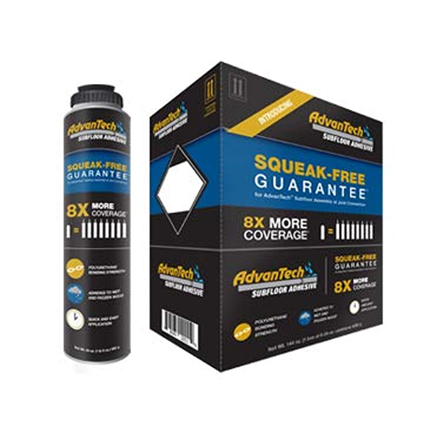AdvanTech Subfloor Adhesive - Heavy-Duty Polyurethane Adhesive - Gun-Applied Spray Foam for Subfloor Installation - Professional-Grade - Squeak-Free Guarantee - Pack of 6 Cans - 24 oz Each