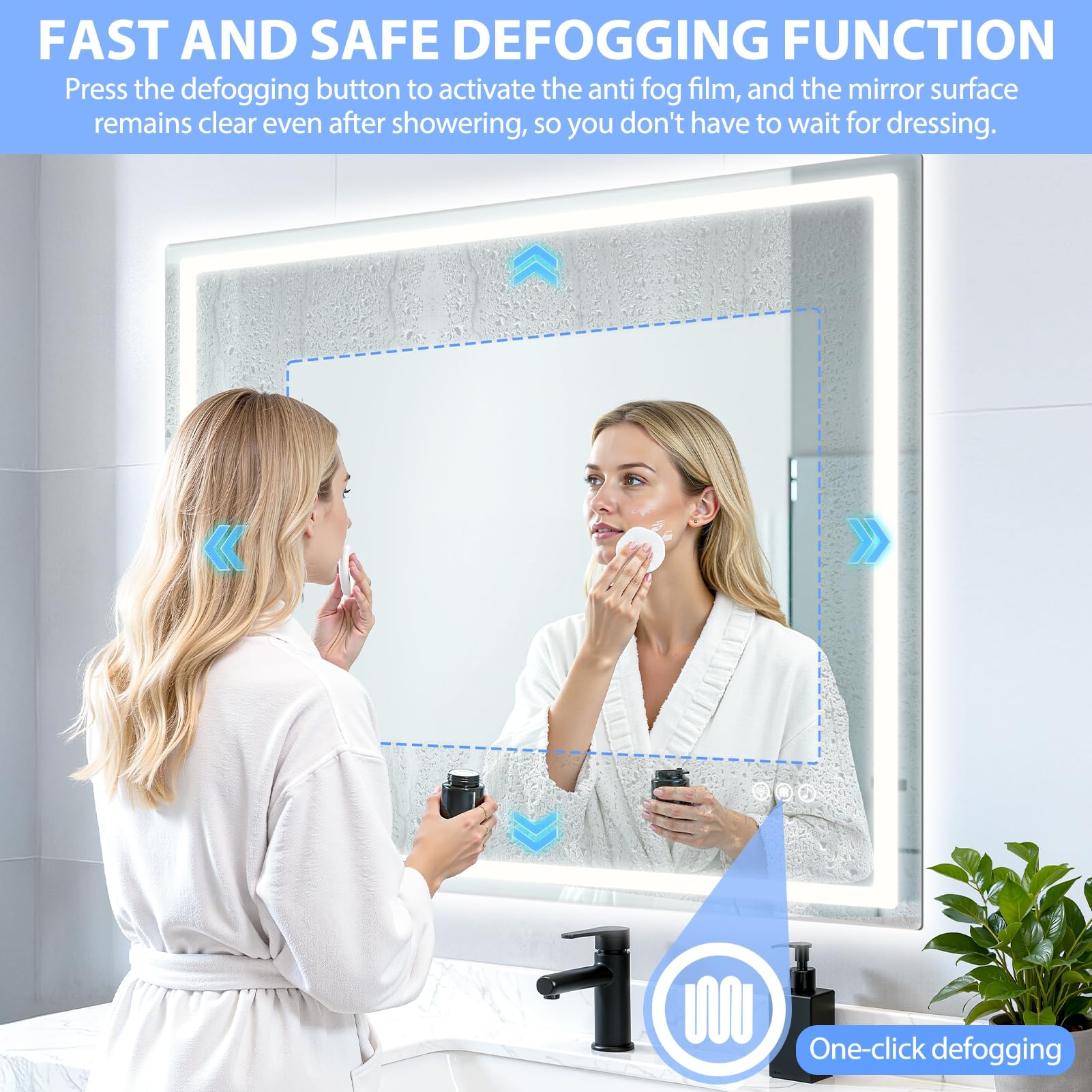 Miroir LED Salle de Bain 100x80 cm, Antibué, Haut-Parleurs Intégrés, Éclairage 3 Températures avec Toucher Sensible, Mémoire d’Éclairage – Mural pour Toilette B