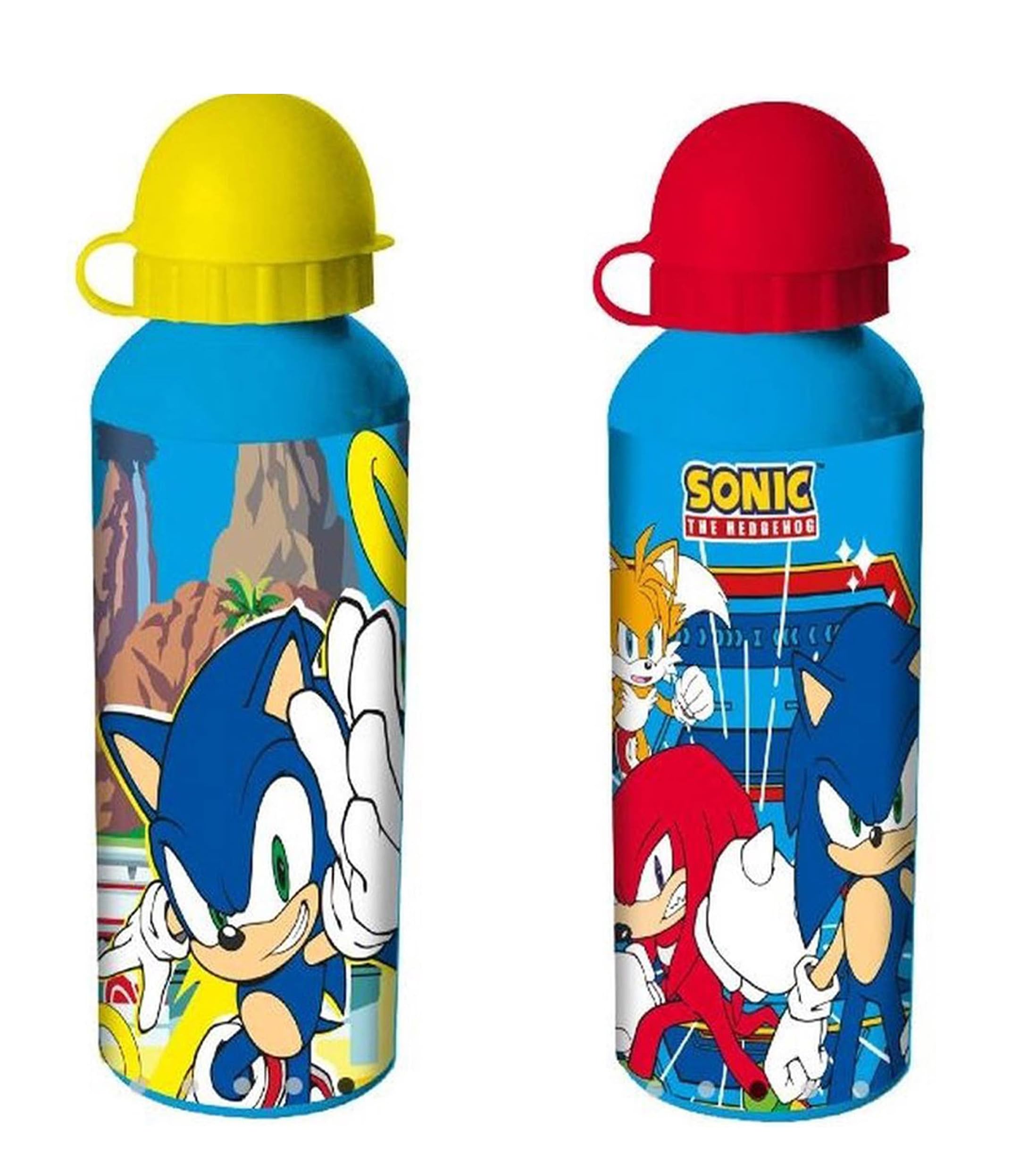 HOVUK 2Pcs Aluminum Boys Water Bottles- 21cm| Yellow and Red Kids Drinking Sonic Bottles- 500ml| BPA Free Back to School Bottles Birthday Gifts 3+Y