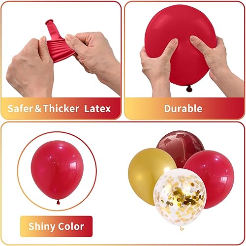 Miniatura 3 de Juego de globos rojos y dorados con confeti dorado, globos metálicos para bodas, despedidas de soltera, baby shower