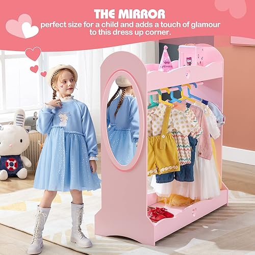 Miniatura 28 de JOYLDIAS - Armario de almacenamiento para niños con espejo y cajones, armario de almacenamiento para niños, armario de disfraces con estante