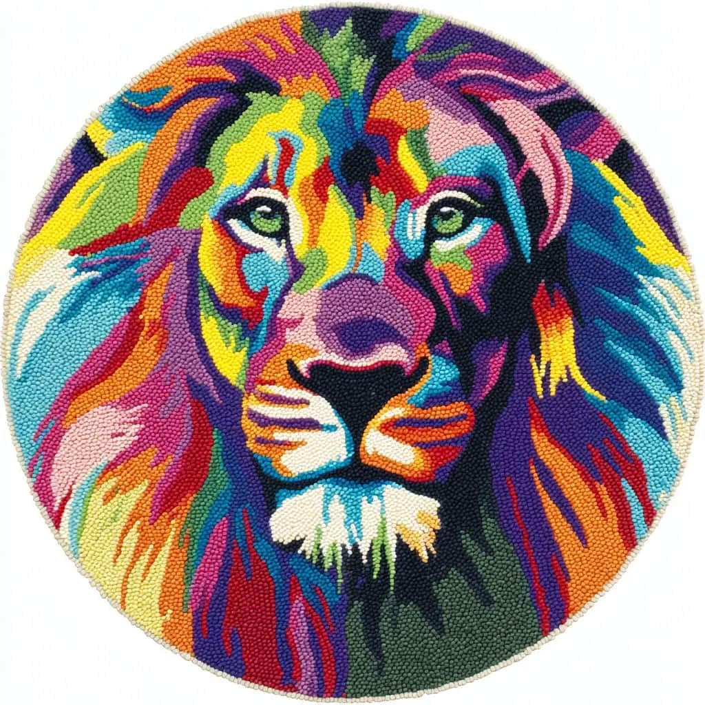 Round Latch Hook Rug Kits Colorful Lion For Adults And Starter 50*50Cm
