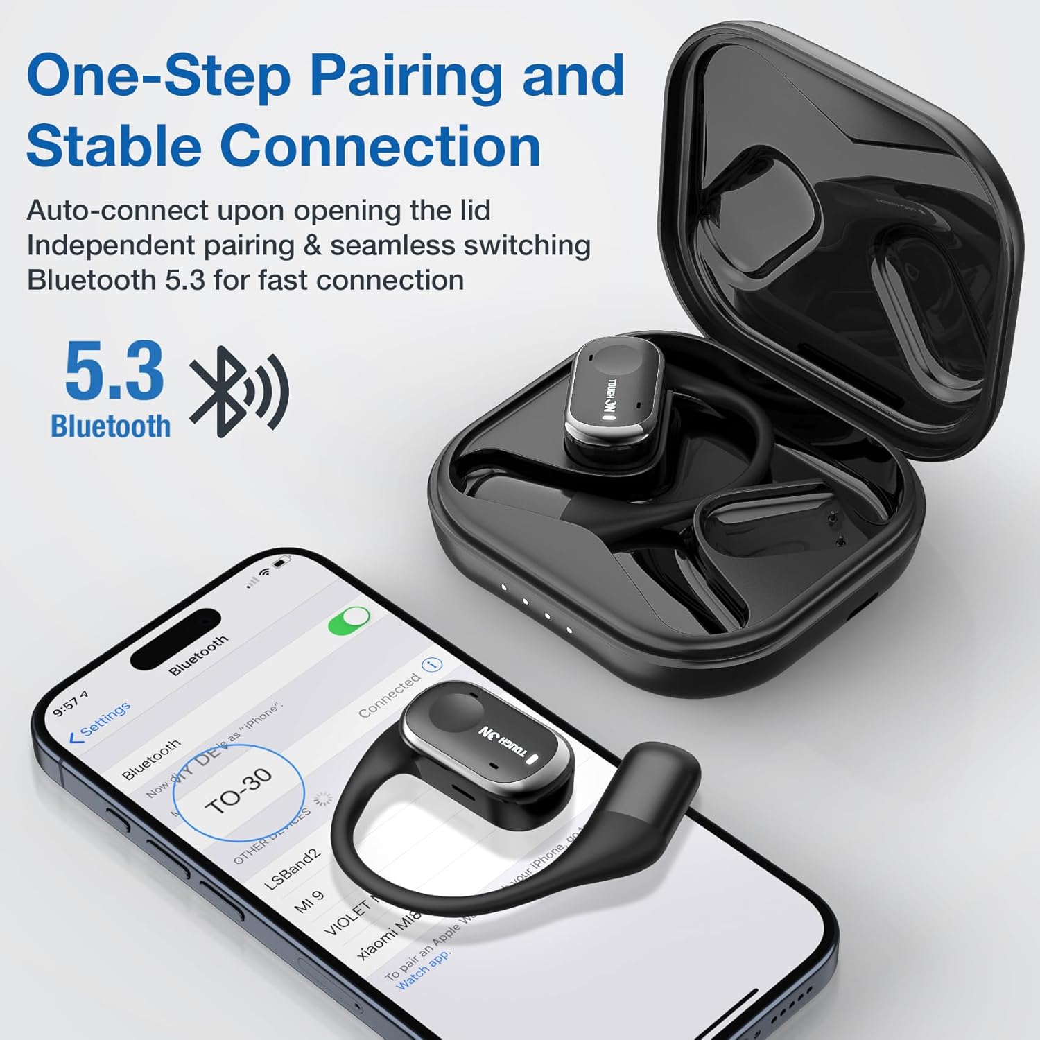 True Open Ear Earbuds Wireless Bluetooth 5.3 Headphones with Microphone, Earbuds with Earhooks, ENC Noise-Cancellation, 45H Playtime, Long-Lasting Comfort, Crystal-Clear Calls for Driving/Gym - Image 5