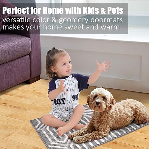Vista 22 de Tapete para interiores de 32 x 48 pulgadas, tapete absorbente para puerta delantera y trasera, parte trasera de goma, antideslizante, atrapador