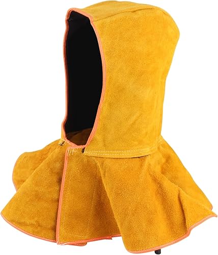 Miniatura 2 de Capucha de soldadura de cuero, cubierta de máscara protectora de soldadura de cuero de vaca dividida con cuello y hombro, protección para la cabeza