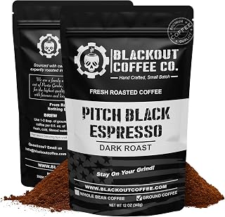 Blackout Coffee Pitch Black Espresso Ground Coffee – Extra Dark Roast, European-Style, Bold & Aromatic – Freshly Roasted 12oz Bag, American Made