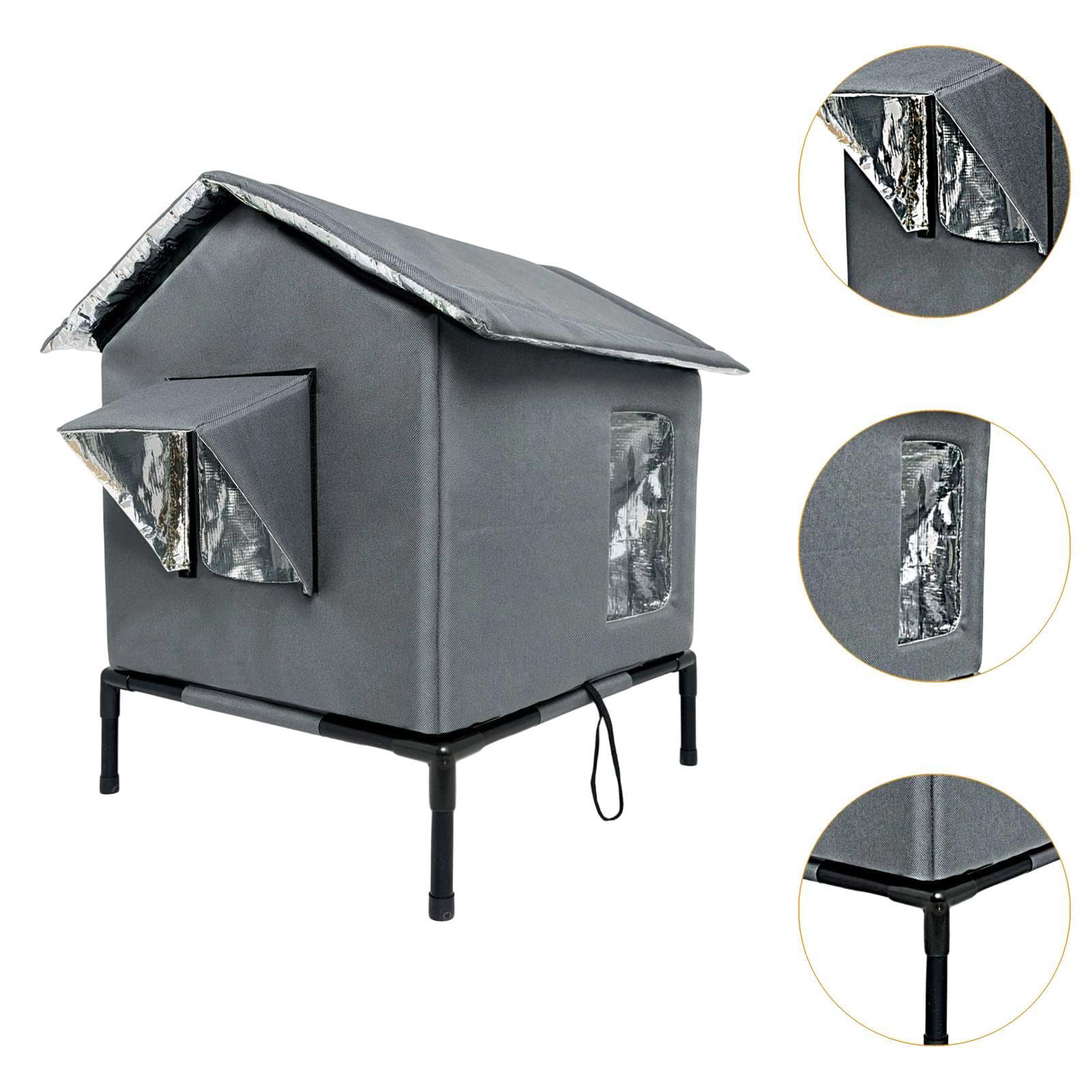 Niche pour Chat d'extérieur, abri Portable et étanche avec Support surélevé pour Porche ou Grange, Gris Foncé, L