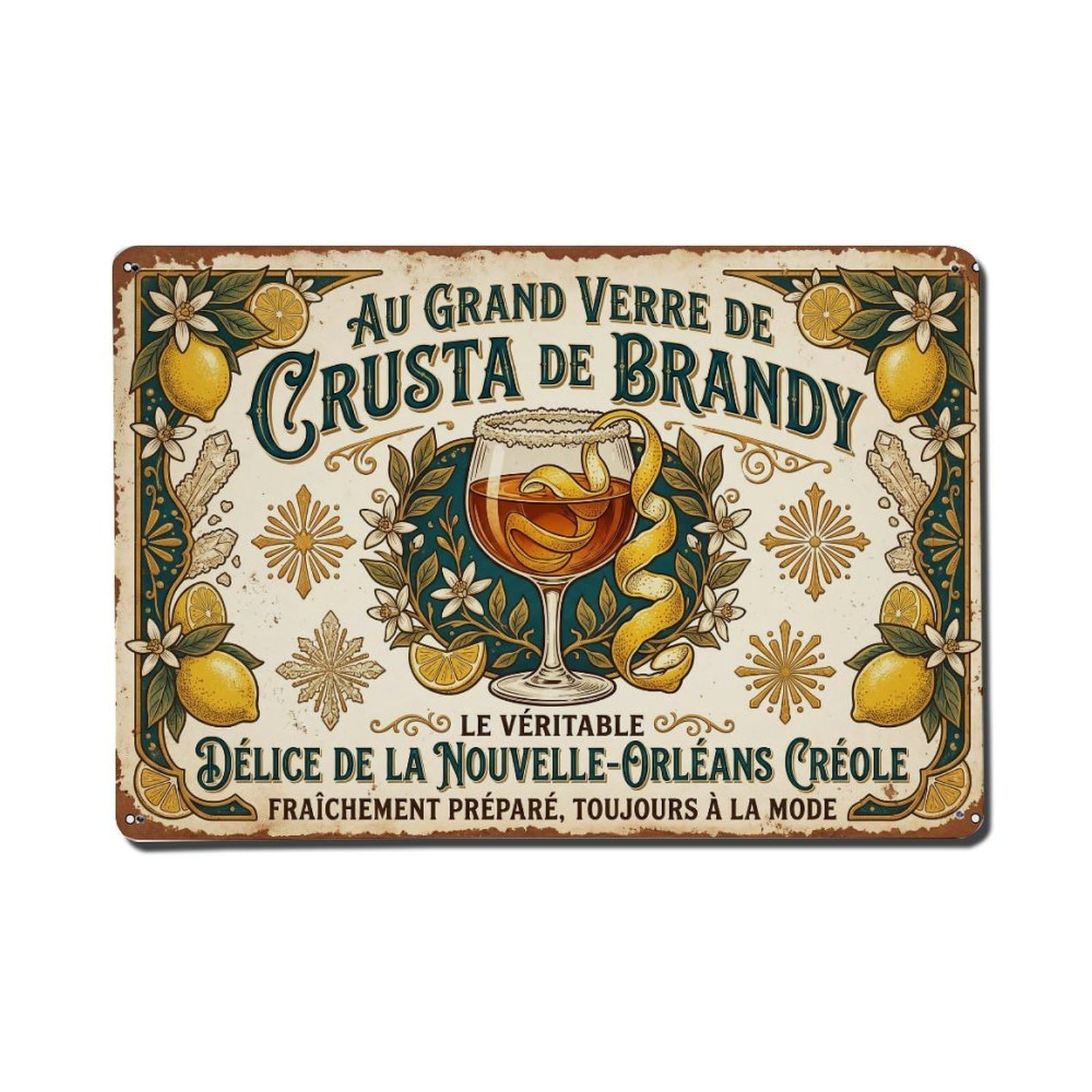 Brandy Crusta Stunning Appearance Metal Tin Sign Plaque Wall Decor for Cafe, Club Bar, Office, Home Garden Metal Poster 8x12Inch