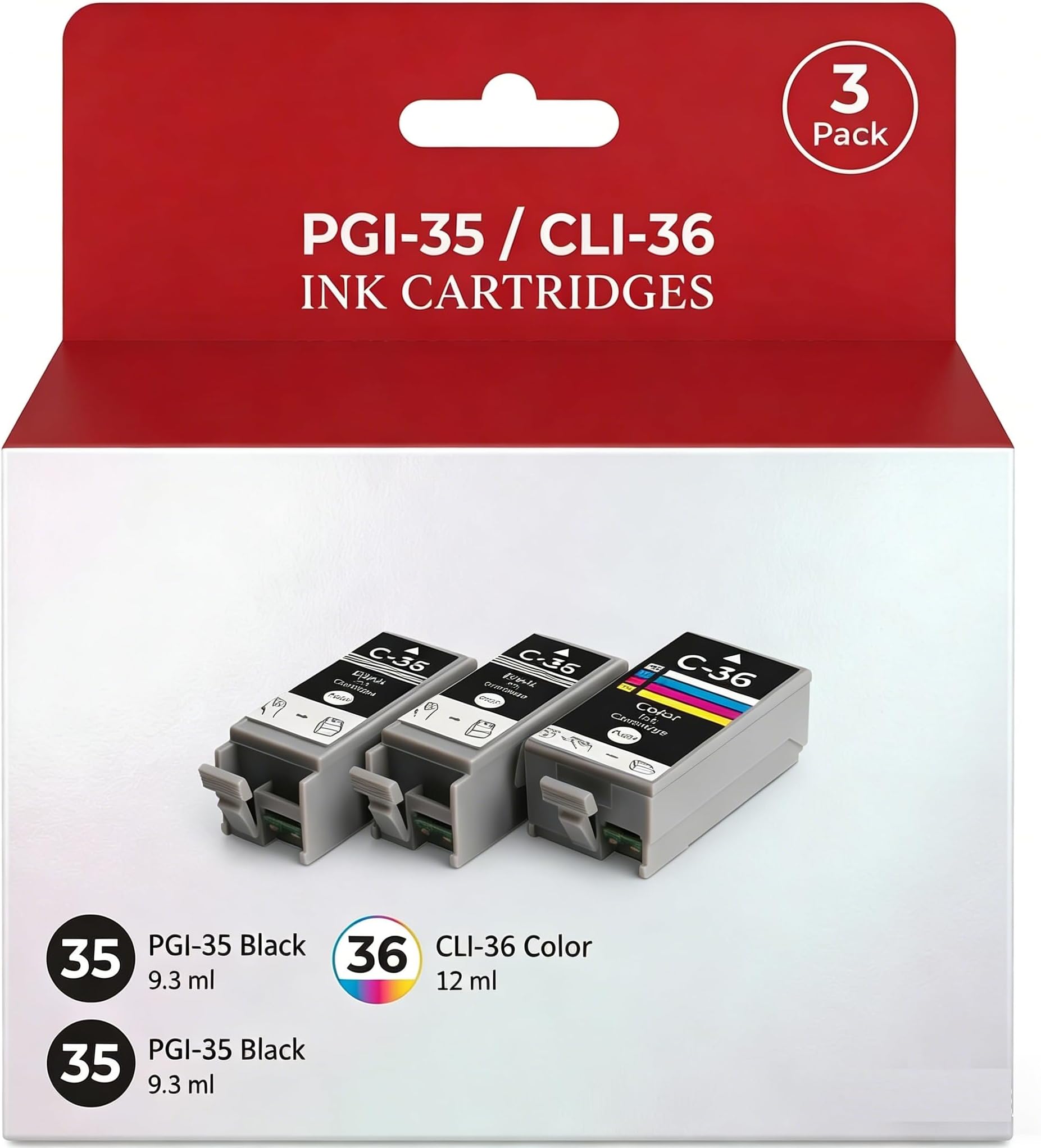 PGI-35/CLI-36 35 36 Ink Cartridge for Canon pixma tr150 IP 100 Replacement for Canon 35 36 Ink Cartridge Compatible with Pixma TR150 iP110 iP100 Printer(2 Black, 1Tri-Color)