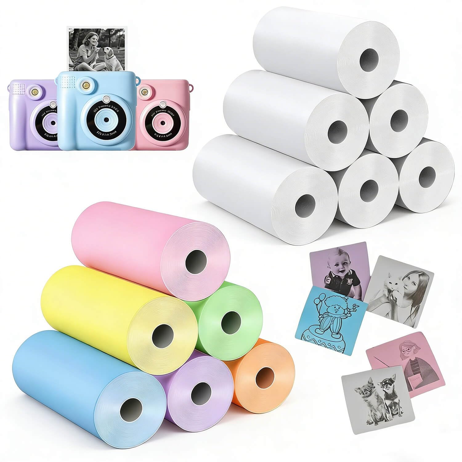 12 Rolls Kids Camera Paper Roll Refill，Instant Print Camera for Kids Refill Print Paper, Thermal Print Paper Rolls Photo Print HD Printing for Most Kids Instant Camera BPA and BPS Free