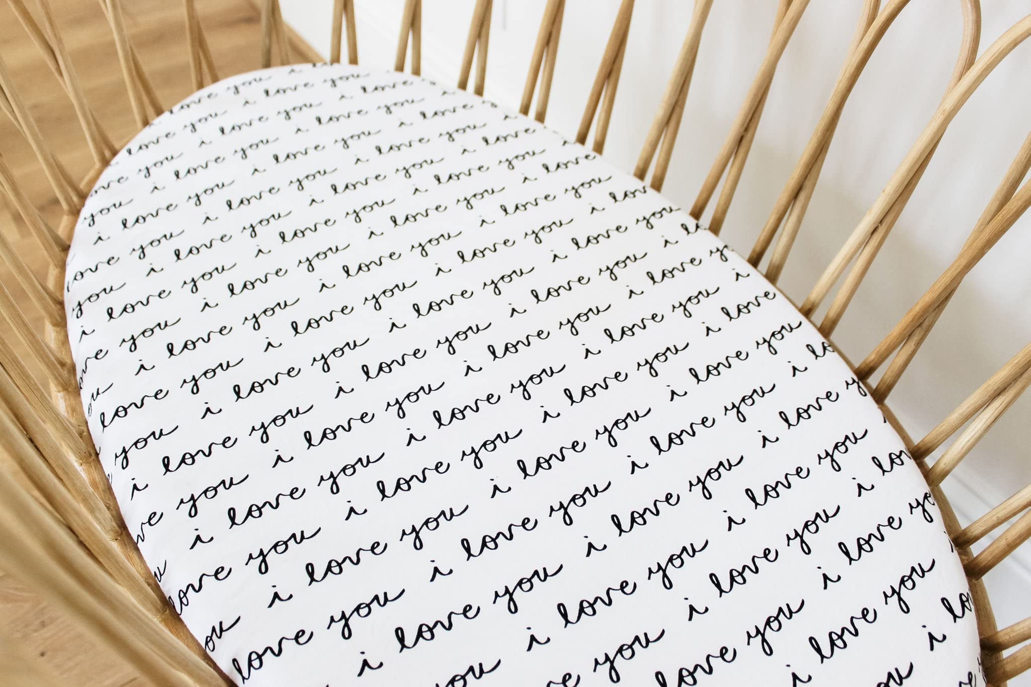NODNAL CO. Sábana bajera ajustable para moisés, 100% algodón, unisex, para bebé, niña/niño, con texto "I Love You", cuadros y lunares abstractos (I Love You)