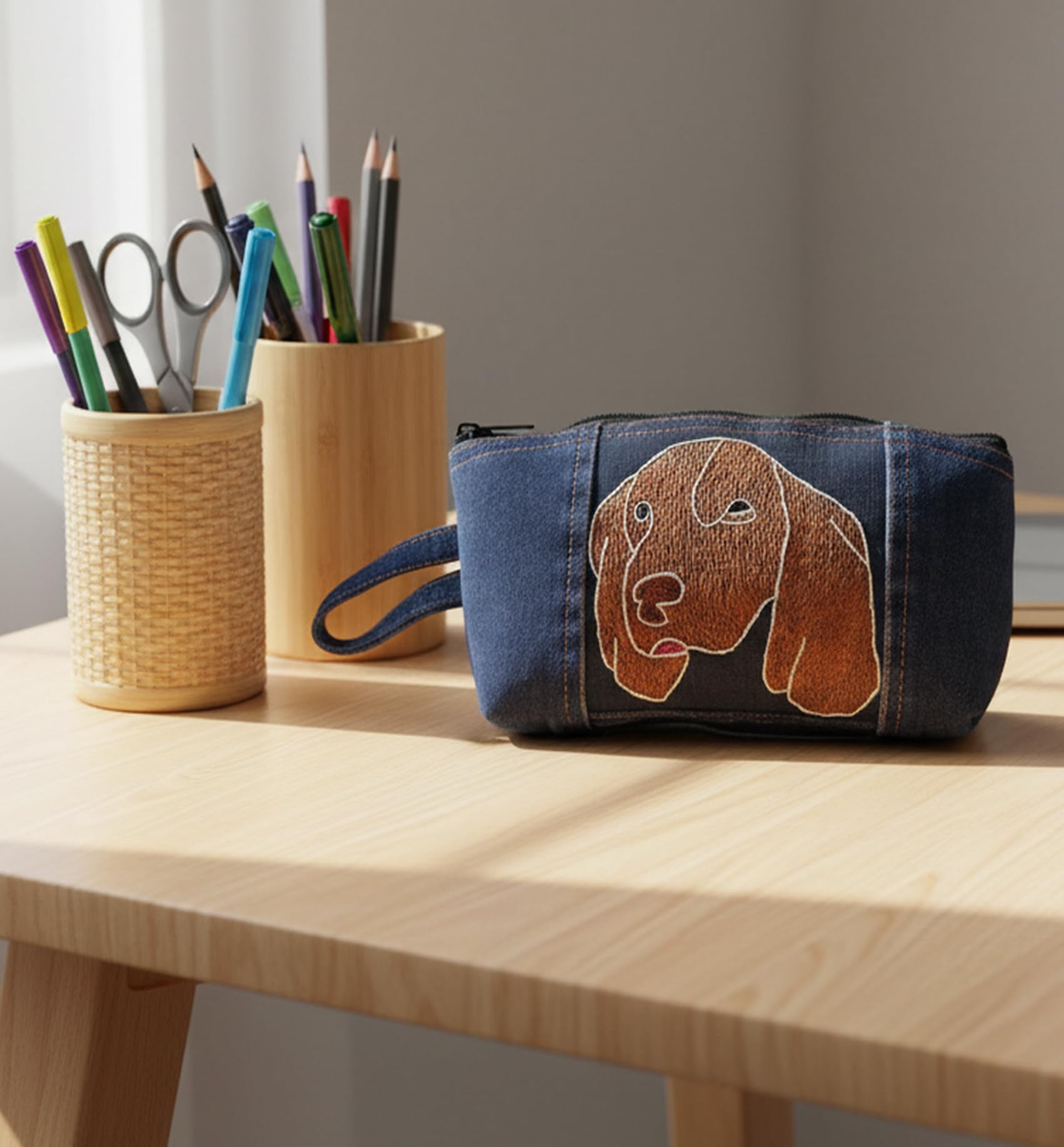 Indha Eco-Friendly Handmade Utility Pouch | Upcycled Multipurpose Pouch for Travel, Daily Use & Storage | Artisan Crafted Zipper Pouch (Blue Denim Dog)-image-28