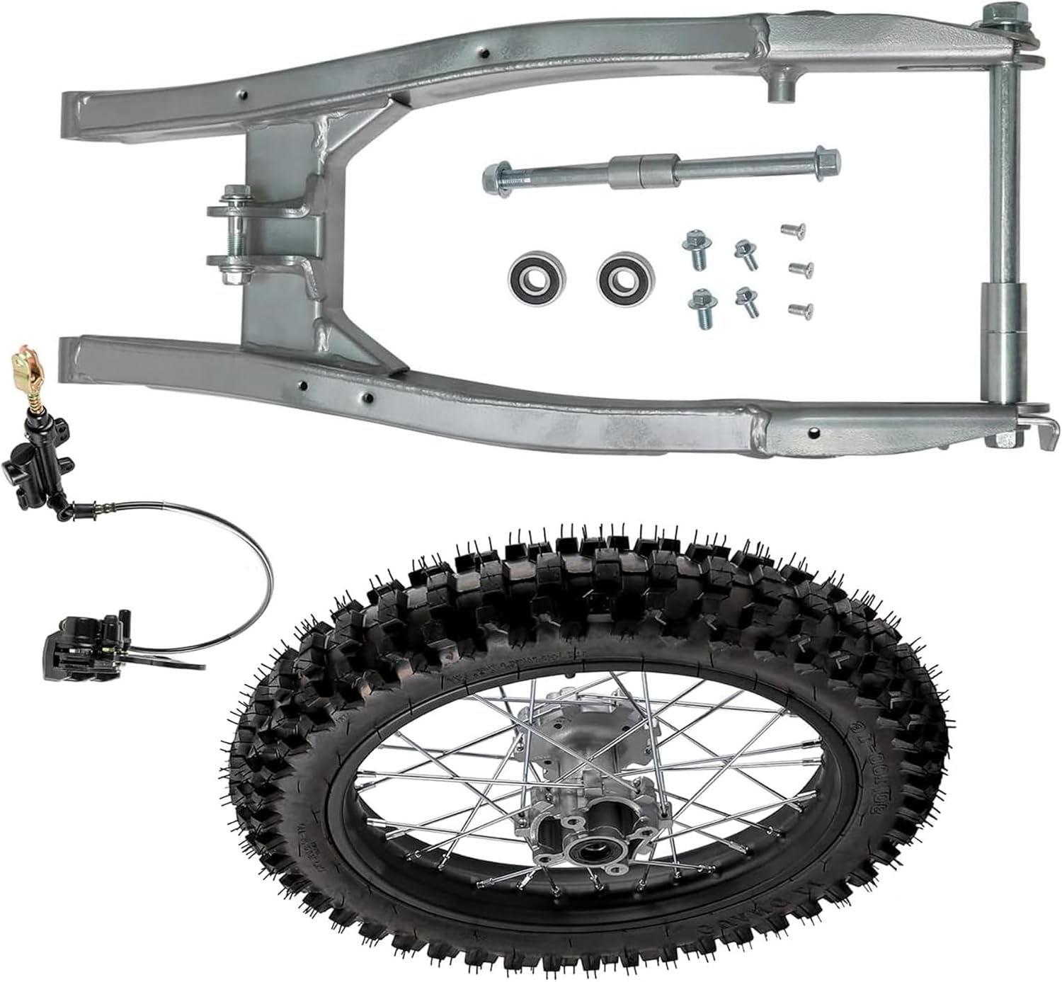 Strengthen Swing Arm & Rear Wheel Tire 90/100-16 Rim 1.85x16 with 15mm Bearing and Hydraulic Disc Brake Caliper Assembly for 110cc 125cc 140cc 150cc 160cc 200cc Dirt Pit Bike Off-Road Motorcycle