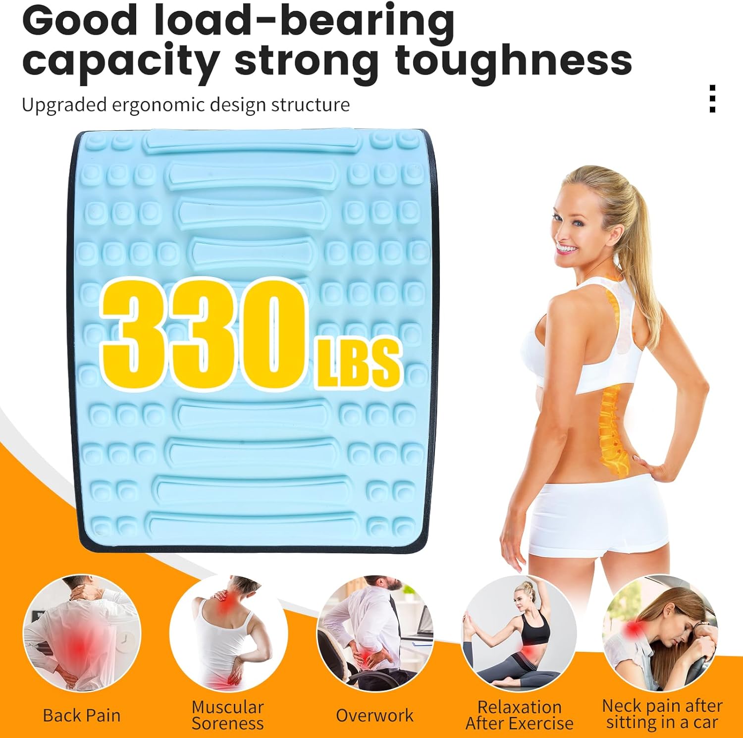 Back Stretcher for Lower Back Pain Relief, Stepless Adjustment & Reinforced Metal Support, Spine Decompressor and Posture Corrector for Herniated Disc, Sciatica, Scoliosis - Back Cracker