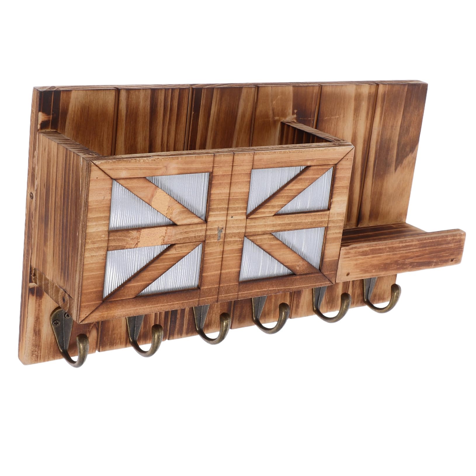 INOOMP Portaoggetti da Parete in Legno Massello con Ganci Appendiabiti Mensola Sospesa per Chiavi e Posta Design Salvaspazio per Ingresso o Corridoio Marrone