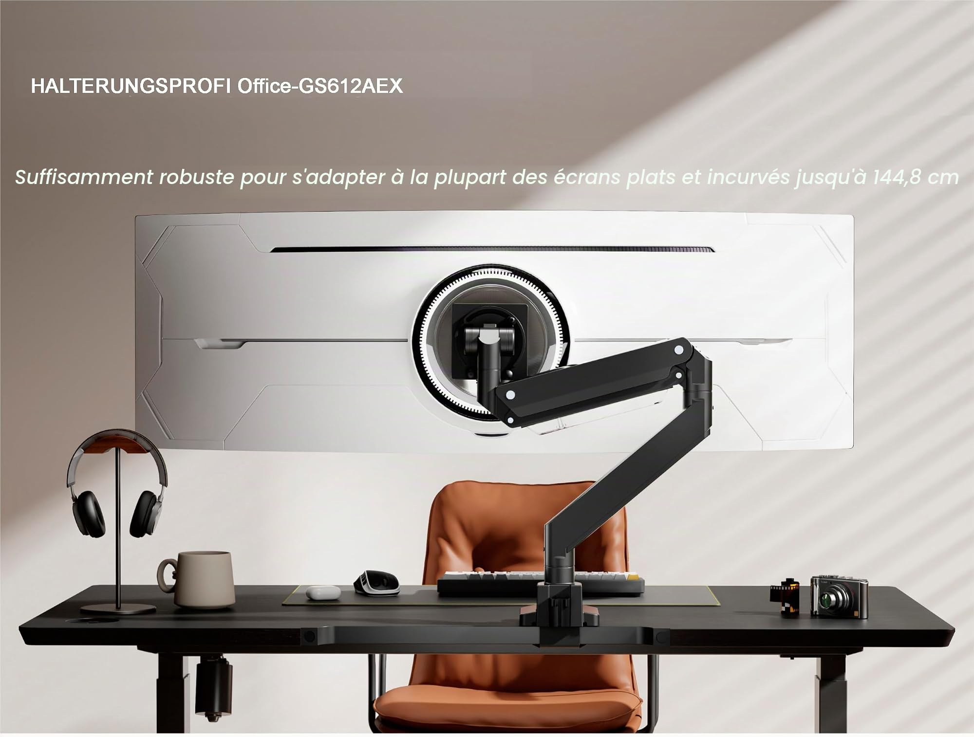 HALTERUNGSPROFI Office-GS612AEX Support de moniteur extra fort jusqu'à 27 kg à 57" avec vérin à gaz pour écrans LED LCD VESA 75 x 75 100 x 100 200 x 200