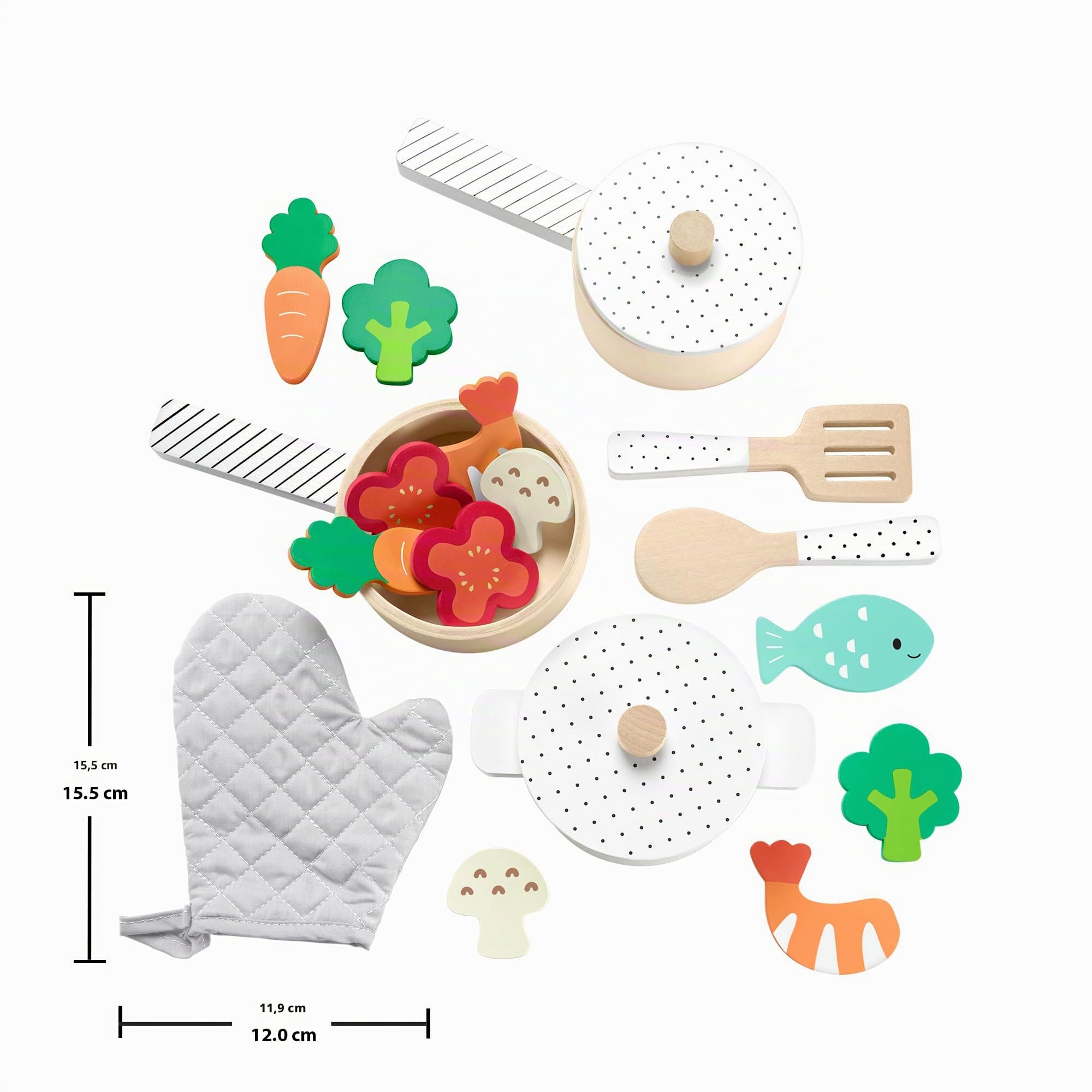 Fisher-Price - Set in Legno Cuciniamo Insieme, playset a Tema Cucina con 19 Pezzi in Legno tra Cui pentola, padelle, vivande e Utensili Vari da Cucina, Giocattolo per Bambini, 3+ Anni, HXT83