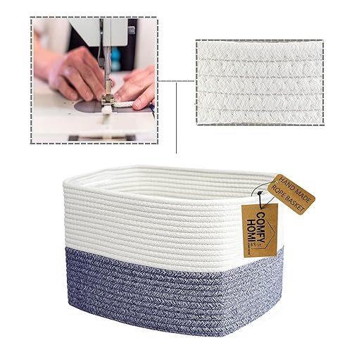 Miniatura 8 de COMFY-HOMI Paquete de 3 canastas medianas de cuerda de algodón con asas para estantes, juguete para perro, bebé, organización de regalos, artesanía