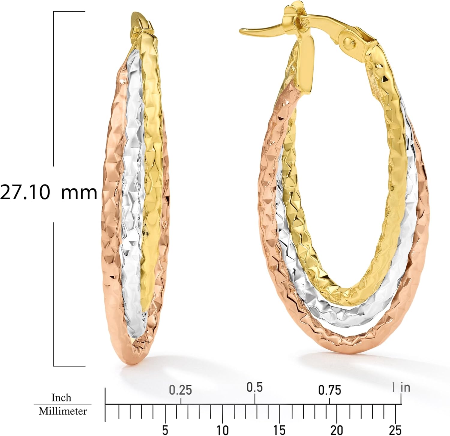 14K Gold Multi-Row Oval Hoop Earrings for Women, Overlapping Hoops in Yellow Gold, Two Tone Gold, and Tricolor Huggie Hoops, 1/2-1 Inch, Real Gold-Stamped for Authenticity