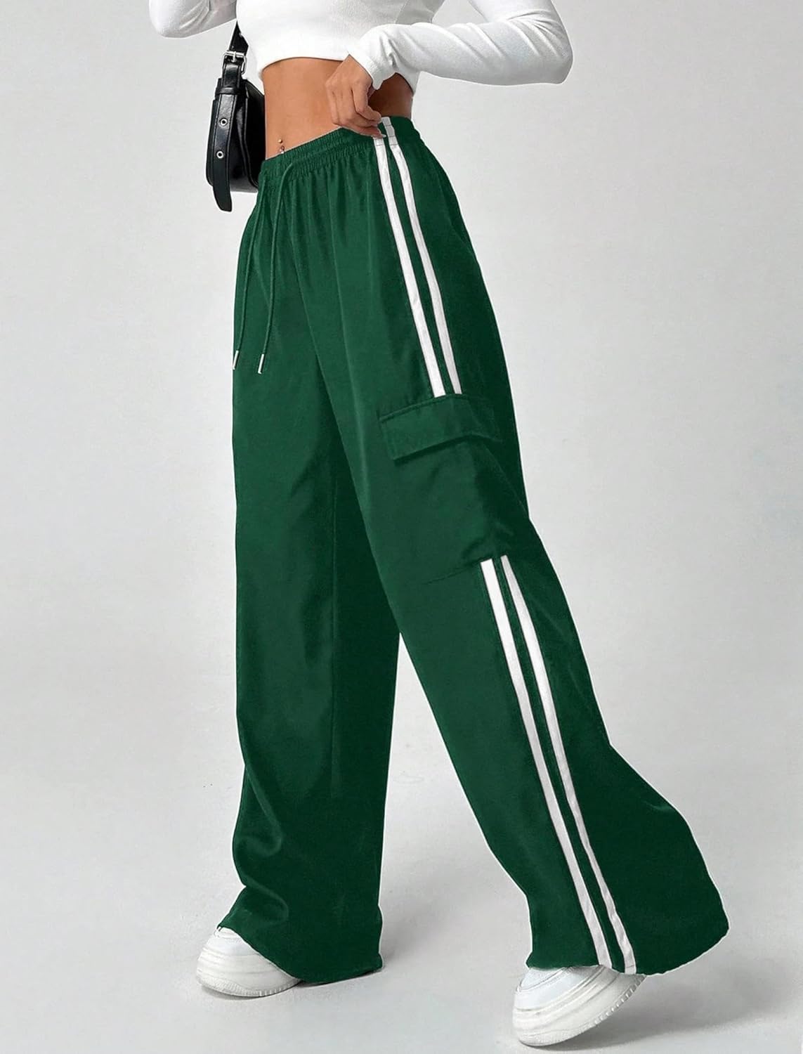 ZAFUL Womens Parachute Pants Y2K Wide Leg Cargo Sweatpants Drawstring Waist Jogger Pants with Pockets
