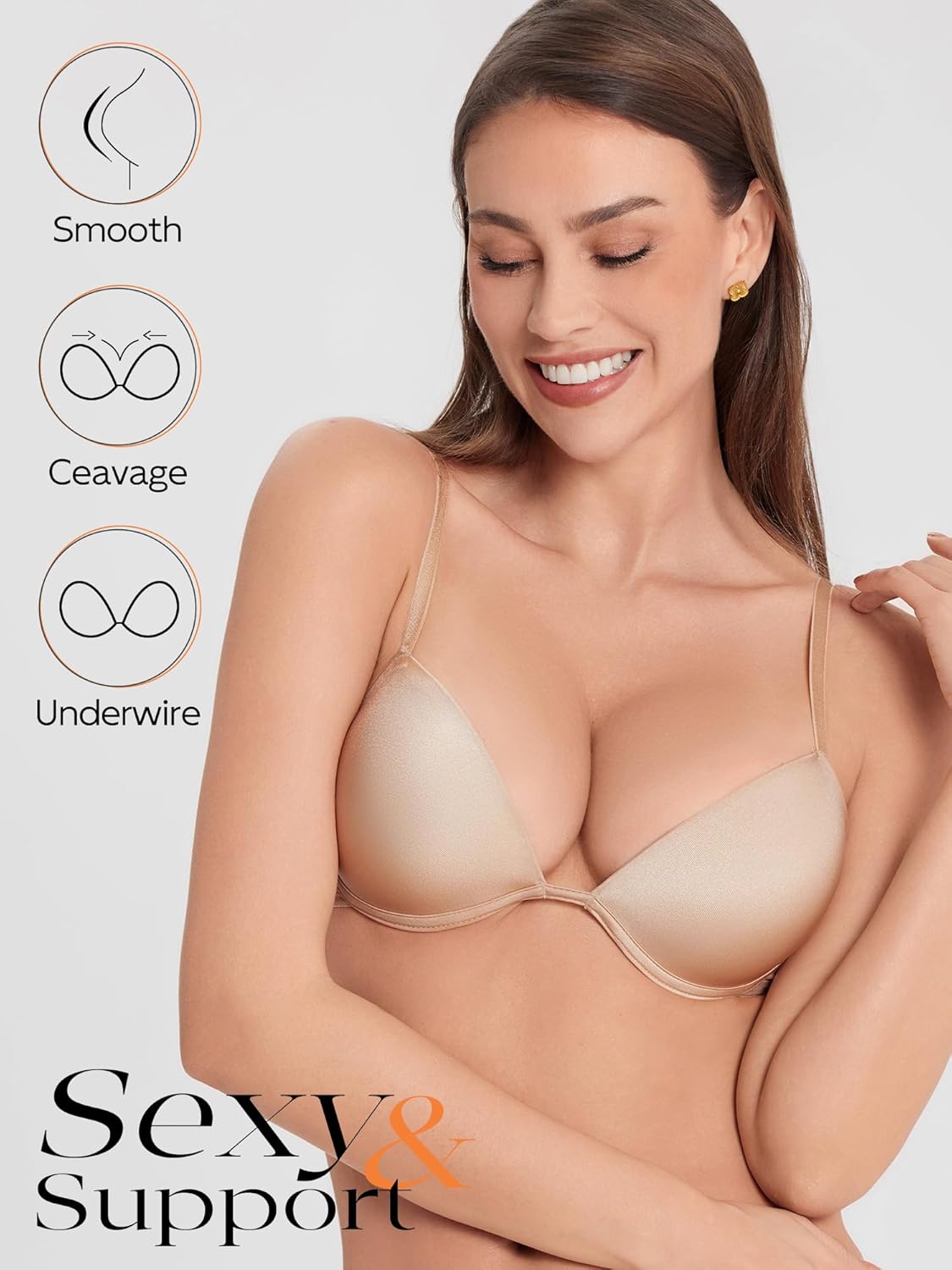 Push Up Bra Deep Plunge Thick Padded Add Cup Smooth T Shirt Bras Underwire Demi Low Cut Molded Bralette - Image 3