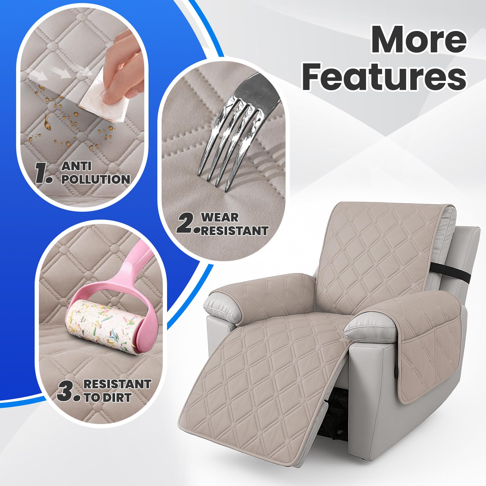 Funda Para Sillón Reclinable 1 Plaza - Impermeable, Antideslizante, Color Azul Oscuro