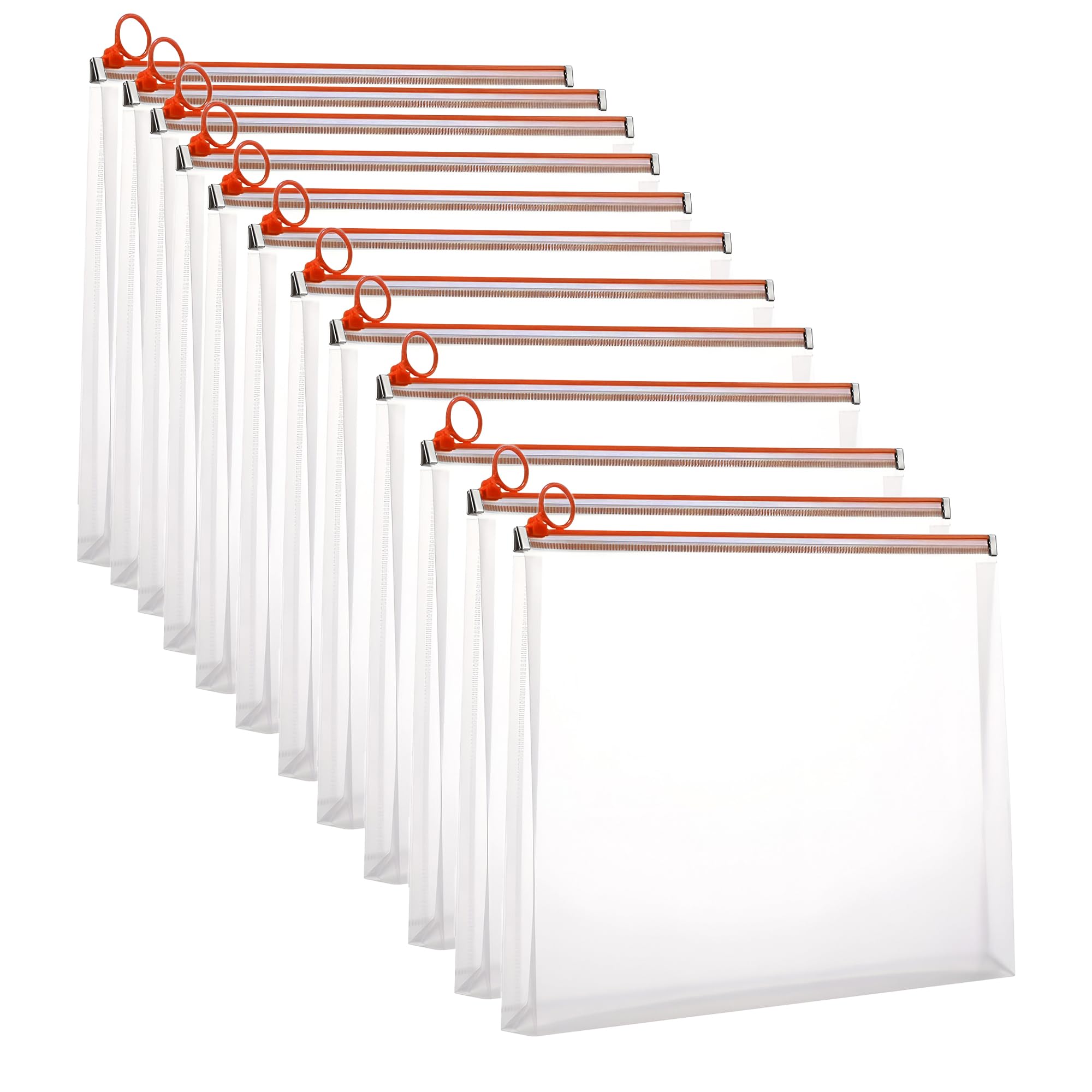 A5 Zip Lock Document Pouches Pack of 12 Clear Waterproof Plastic Wallets, Transparent File Bags with Zipper, Travel Storage Organiser for Receipts, Cash, Stationery & Documents