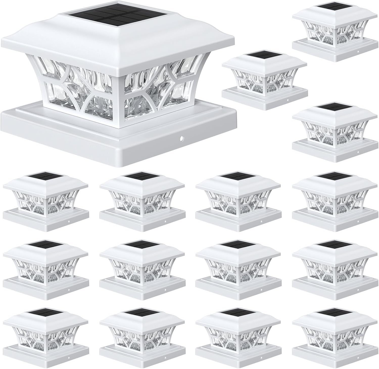 APONUO Solar Post Cap Lights 16 Pack with 1000mAh Battery - for 4x4 5x5 6x6 Fences, Larger Size & Longer Lasting, 2-Mode, IP64 Waterproof, for Deck Patio Yard (White) White 16 Pack