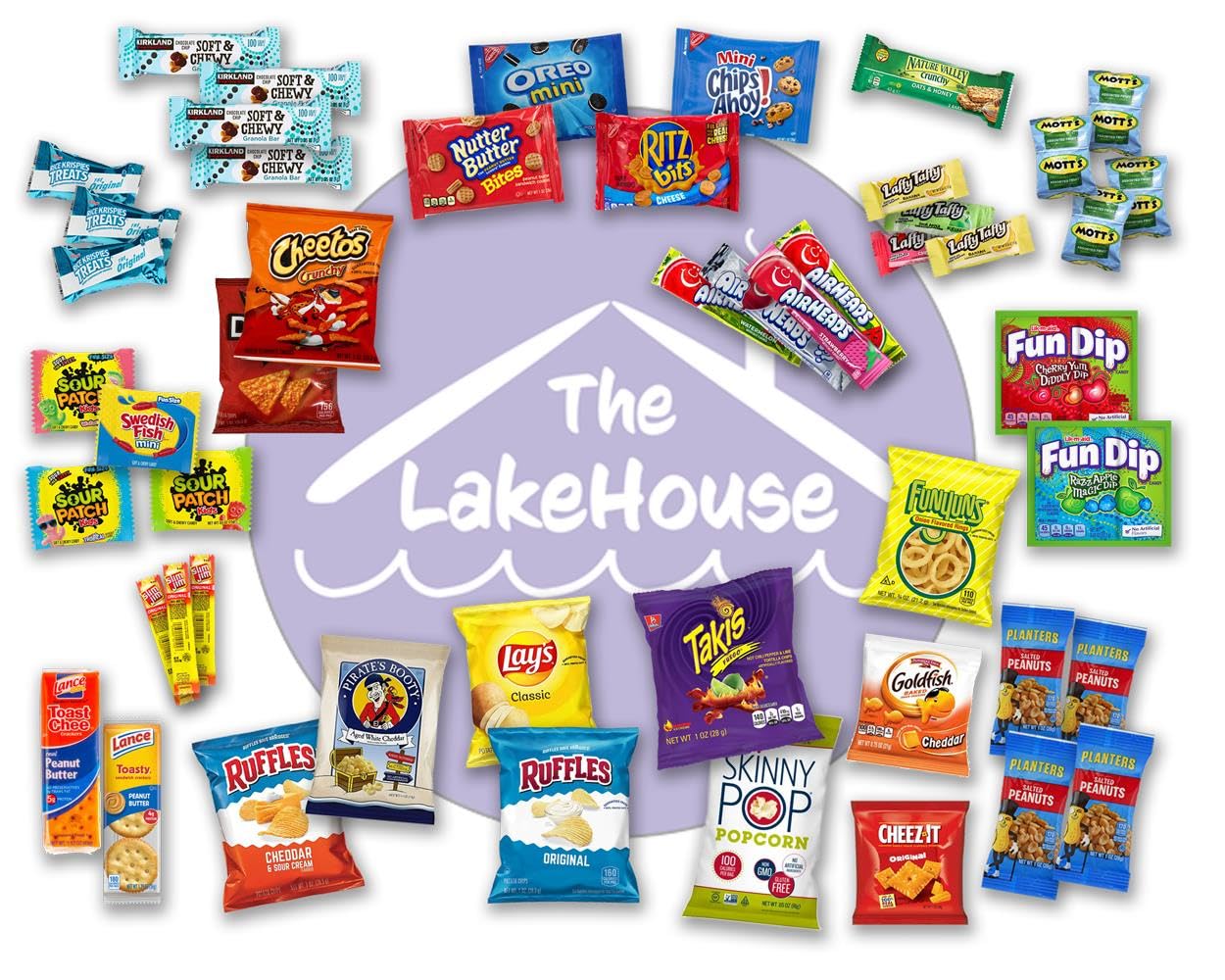 Chips Variety Pack 50 Count - Gift Basket Care Packages for College Students, Kids, Adults - Individually Wrapped School or Office Snacks with Chips, Cookies, Candy - Snack Packs from The LakeHouse