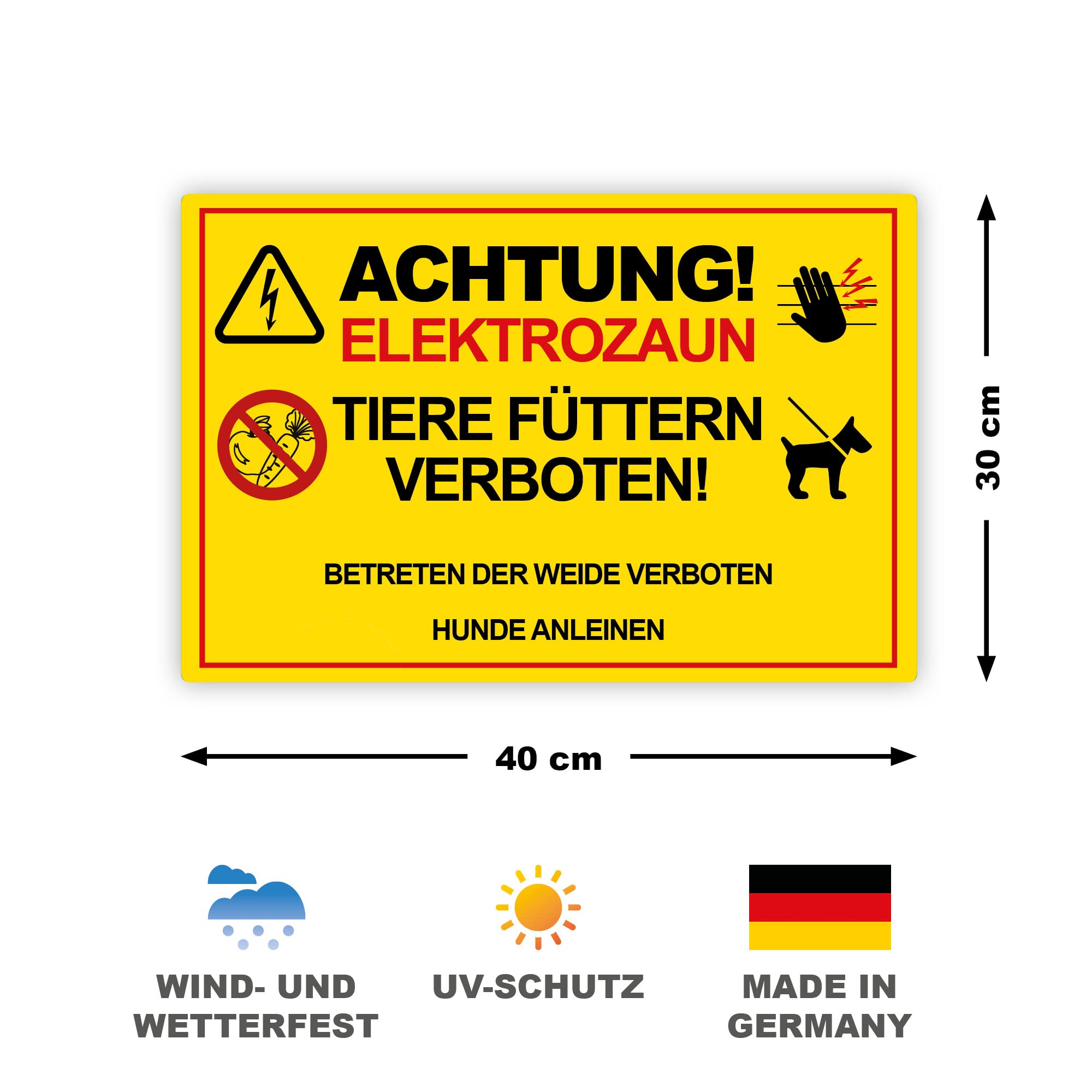 STROBO XXL Achtung ! Electric Fence Animals Feeding Willow No Bettering Sign 30 x 40 cm Made of Sturdy PVC Rigid Foam Board 5 mm with UV Protection Pack of 5 - Image 2