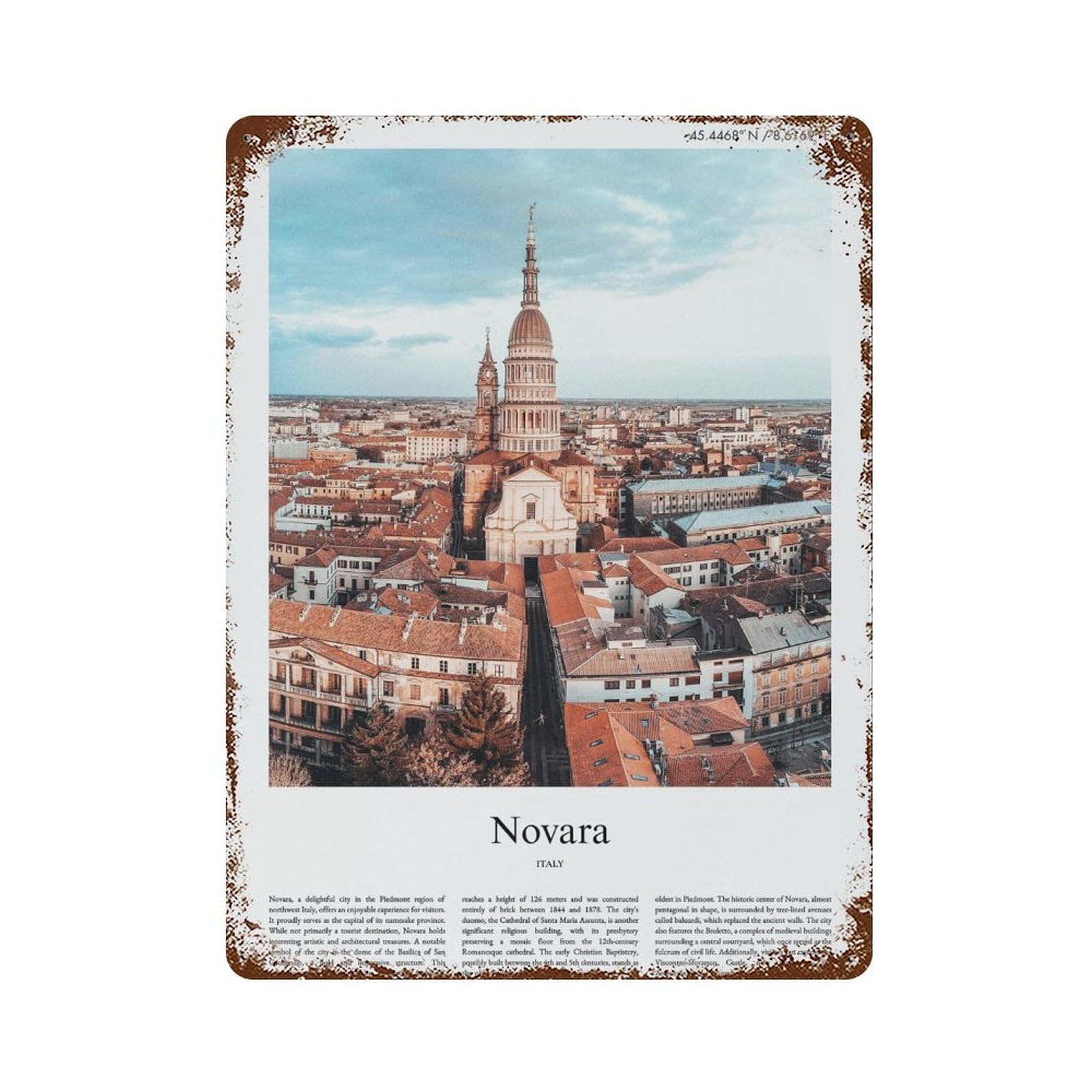 xiaoxiaoshen Novara Italy City Scenery Wall Decor Art Metal Tin Poster Modern Home Decor Art Home Bar Shop Decorations Vintage Sign 40x30cm