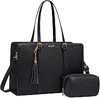 Vista 21 de LOVEVOOK Bolsa de mano para laptop para mujer, bolsa de trabajo vintage de 15.6 pulgadas con embrague, bolso grande de cuero para laptop con soporte