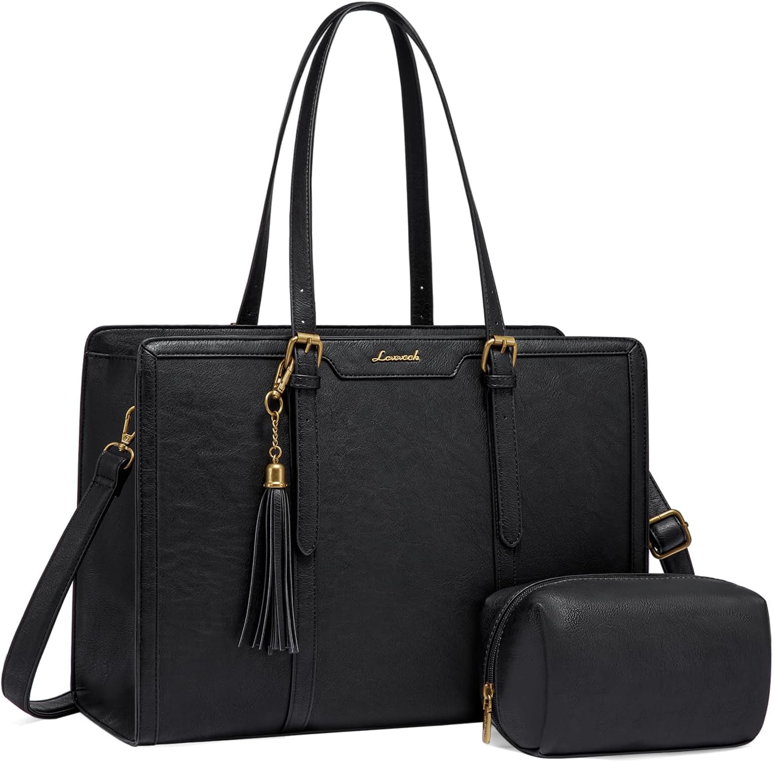 LOVEVOOK Laptop Bag for Women Vintage Leather Laptop Tote 15.6 inch Large Capacity Computer bag with Clutch Purse for Work