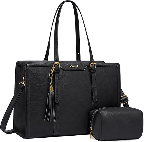 Miniatura 28 de LOVEVOOK Bolsa para laptop para mujer, bolsa de trabajo de cuero vintage de 17.3 pulgadas, bolsa de computadora de gran capacidad con bolso de mano