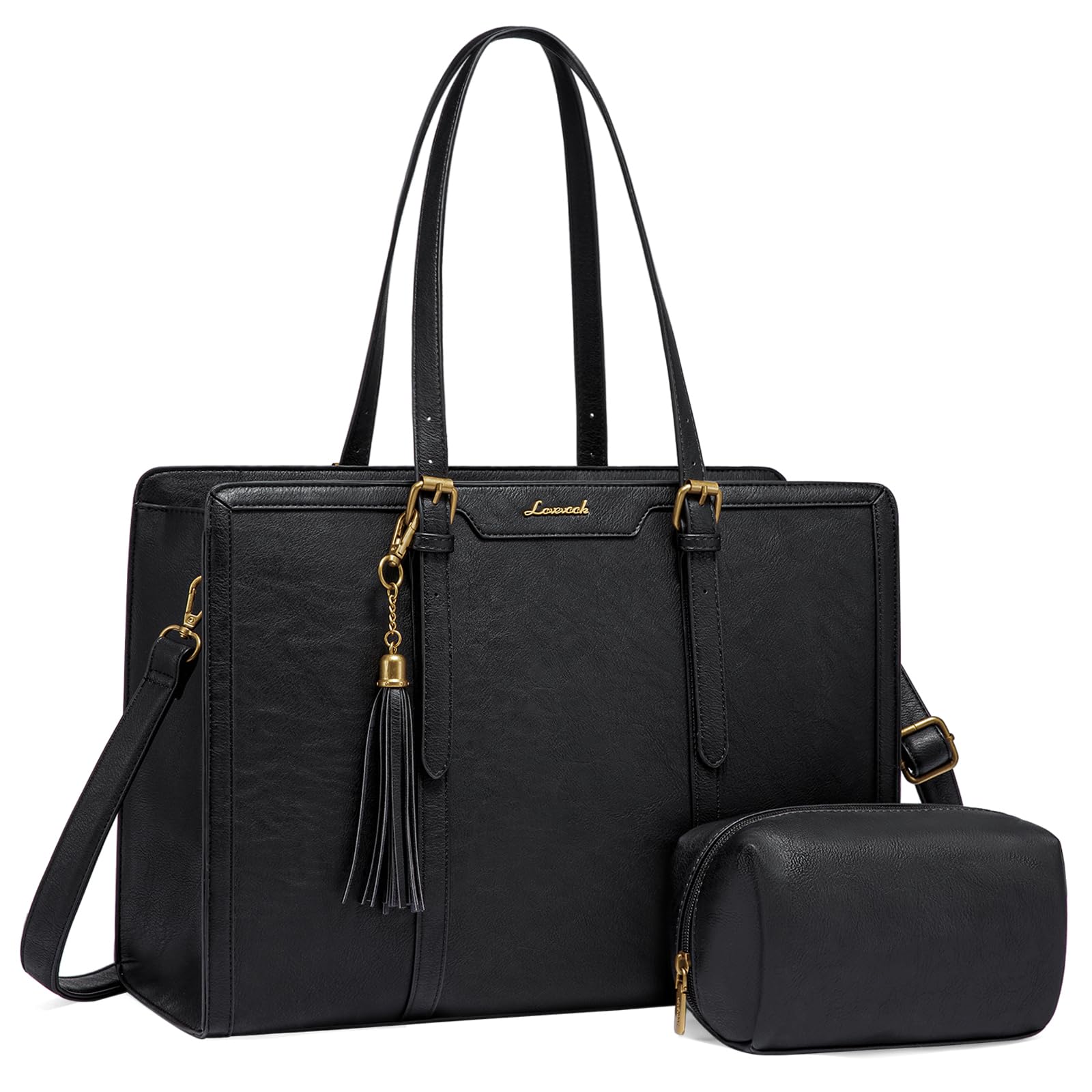 Photo 1 of LOVEVOOK Laptop Bag for Women 15.6-inch Vintage Tote Bag Large Capacity Computer bag with Leather Clutch Purse for Work, Office, Travel, School, Casual(Black) Black 15.6 Inch