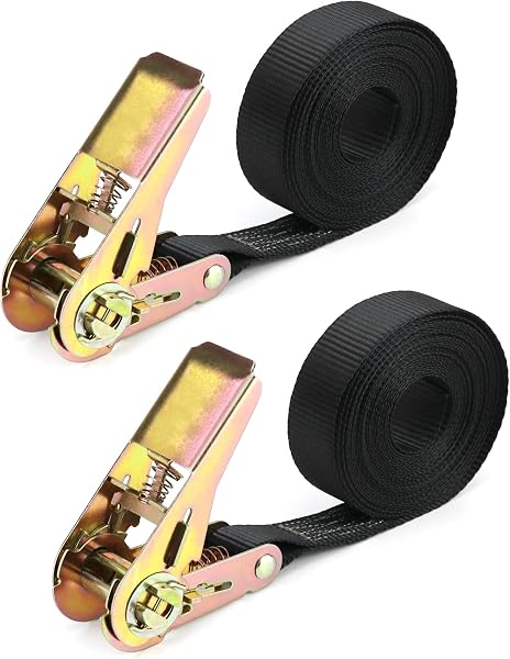 QWORK® 2 Piece Ratchet Tie Down Straps, Heavy Duty Tensioning Straps, 6M x 25mm, for Motorcycle, Car, Trailer, Home - 1