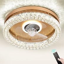FRIXCHUR Modern Ceiling Fans with Lights and Remote, Dimmable Low Profile Ceiling Fan,Flush Mount Ceiling Fan Stepless Color Temperature Change and 6 Speeds for Bedroom Living Room Gold