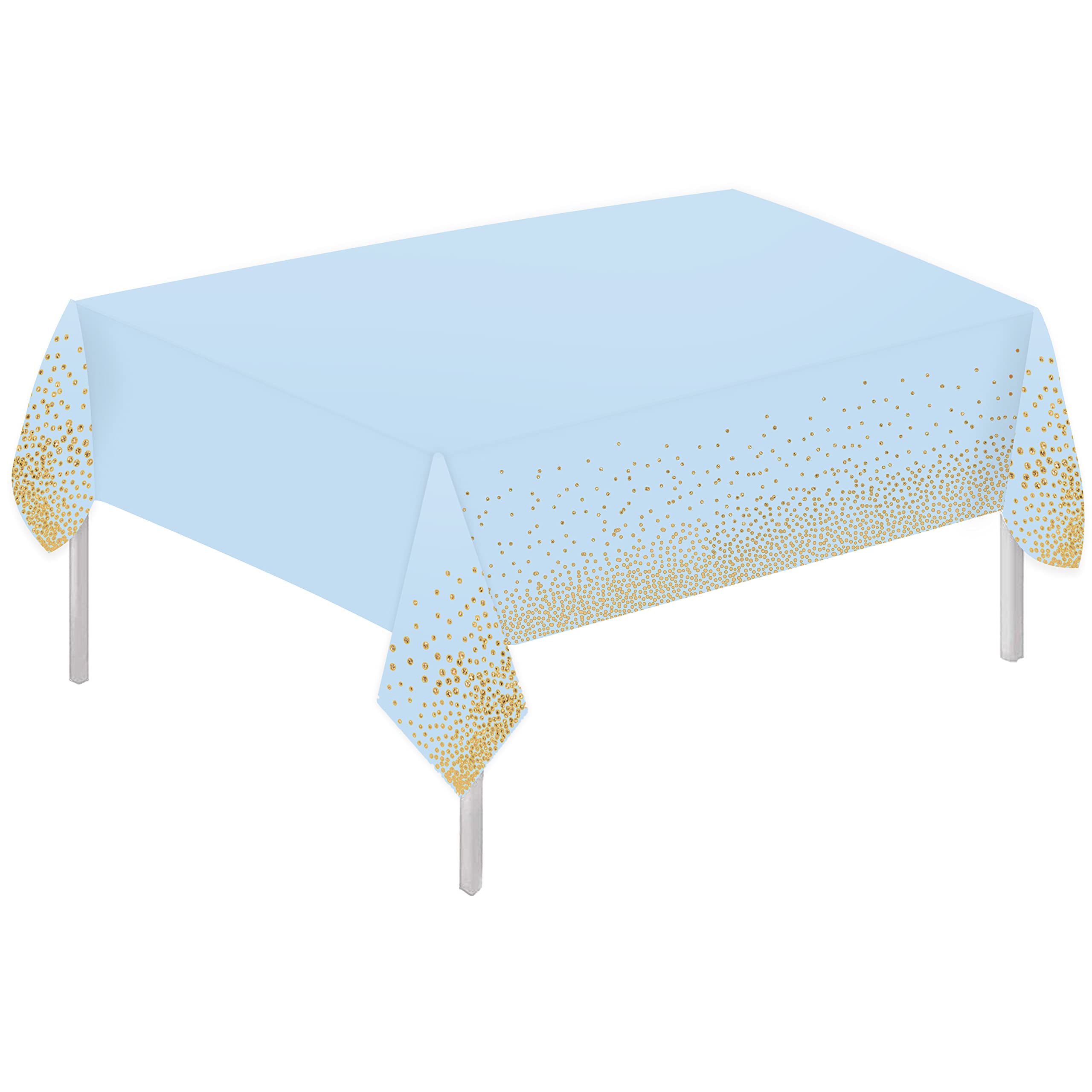 MARKQ Plastic Dot Tablecloth for Rectangle Table | 54" x 72" Disposable Table Cover for Bridal Shower Wedding Birthday Party Decorations (Blue and Gold)