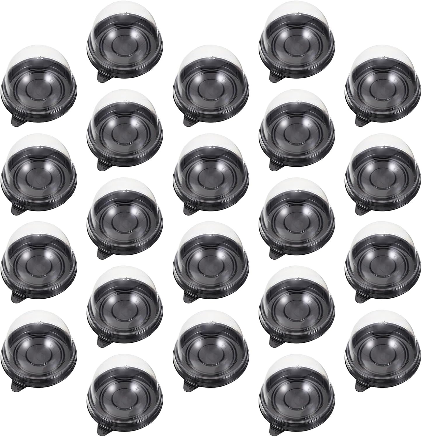 LIFKOME 100pcs round Baking Food Packaging Boxes with Black Tray for Moon Cake Cake Wrapping Mini Containers Dome Lid Suitable for Bakery and Dessert Packaging