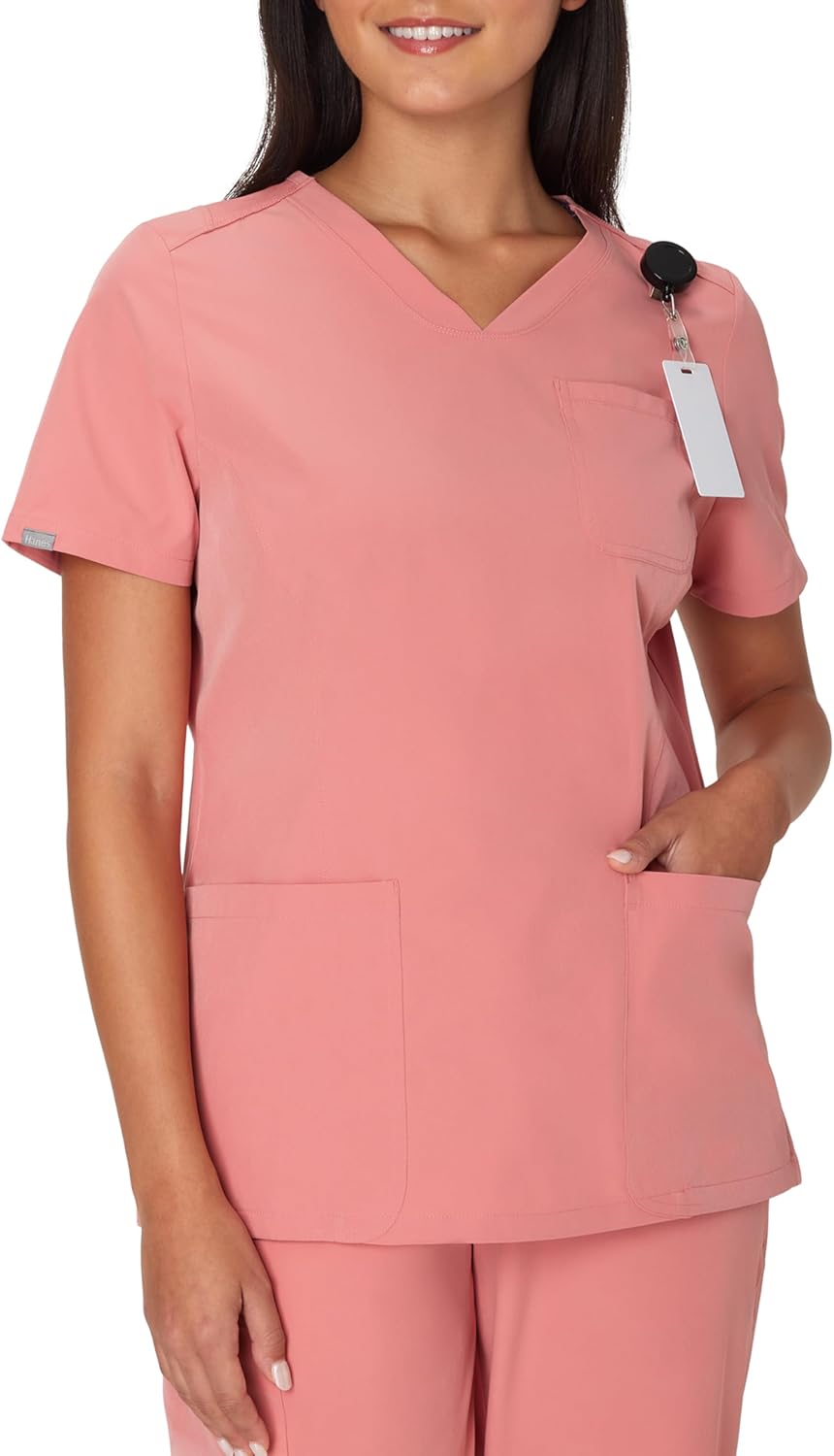 Hanes Women's Scrubs Healthcare Top, Moisture-Wicking Stretch Scrub Shirts, Ribbed Back Panel