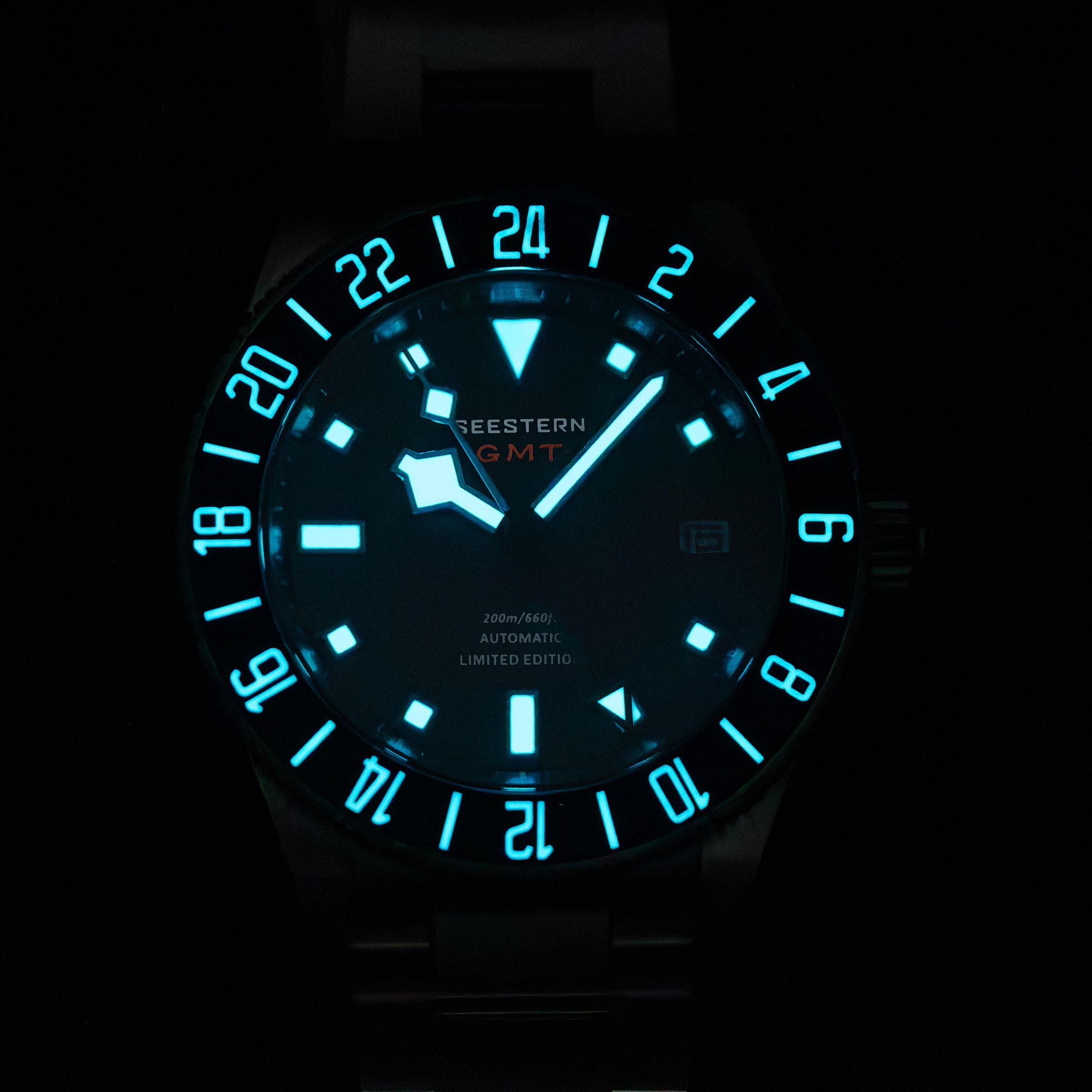 Titanium GMT S462.K, wasserdichte Sportuhr, automatisch, mechanische Herren-Taucheruhr, 200 m, Schwarz, Sport
