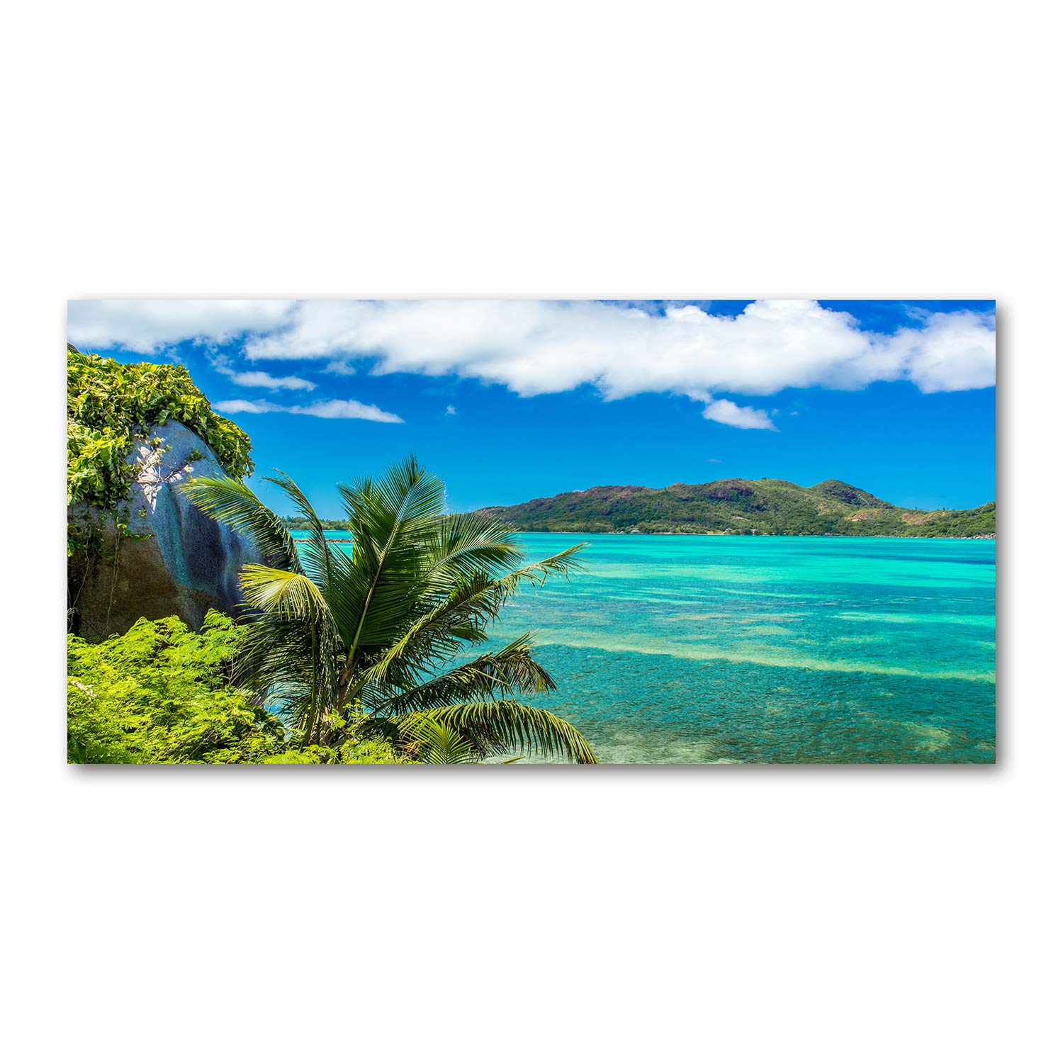 Image paysage Seychelles sur verre de 120x60 cm multicolore pour mur