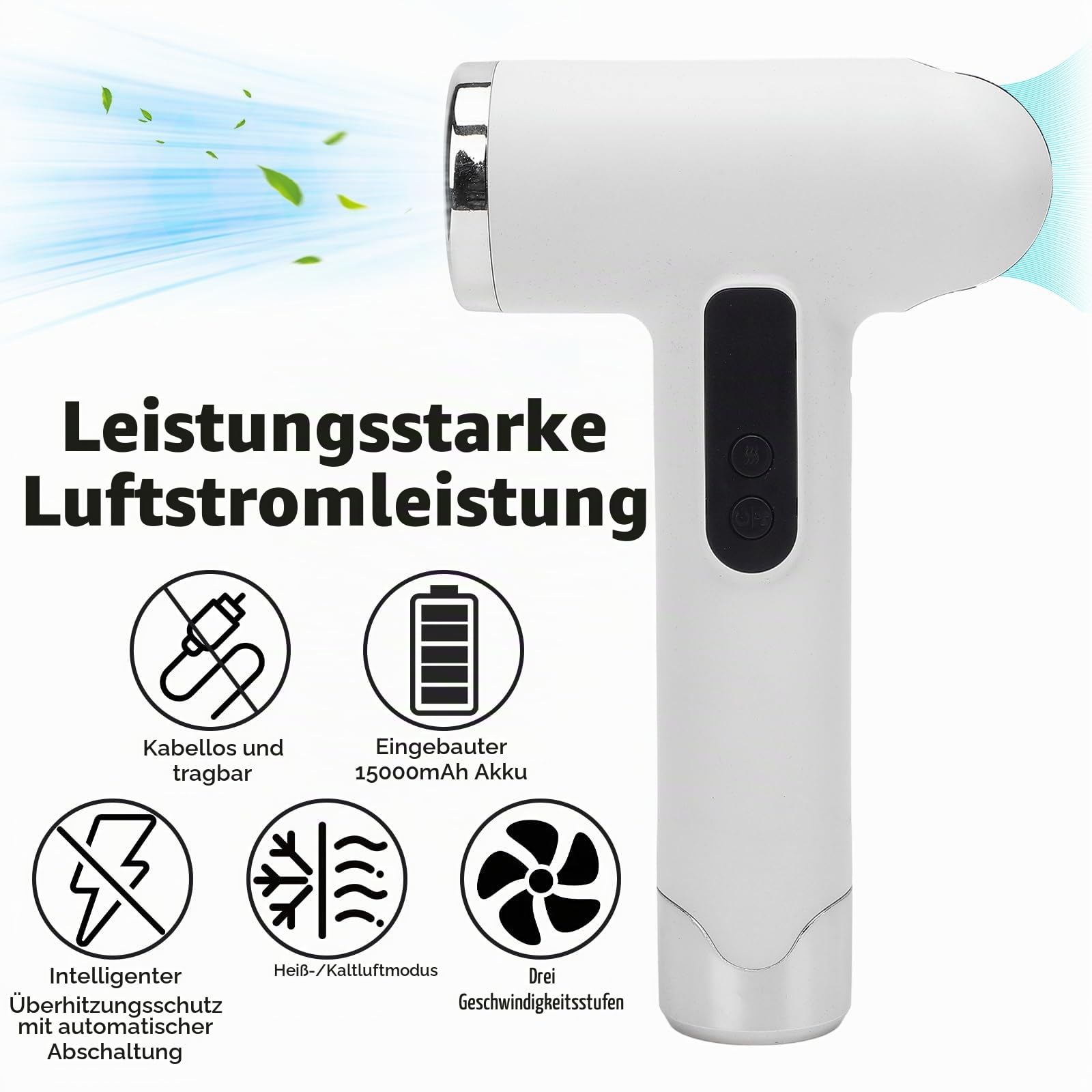 Kabelloser Haartrockner für Frauen und Männer, per USB wiederaufladbarer Reiseföhn, leiser tragbarer Fön mit Düse, 100.000 U/min, 200 W, Haarstyling-Geräte für Wohnheim, Reisen