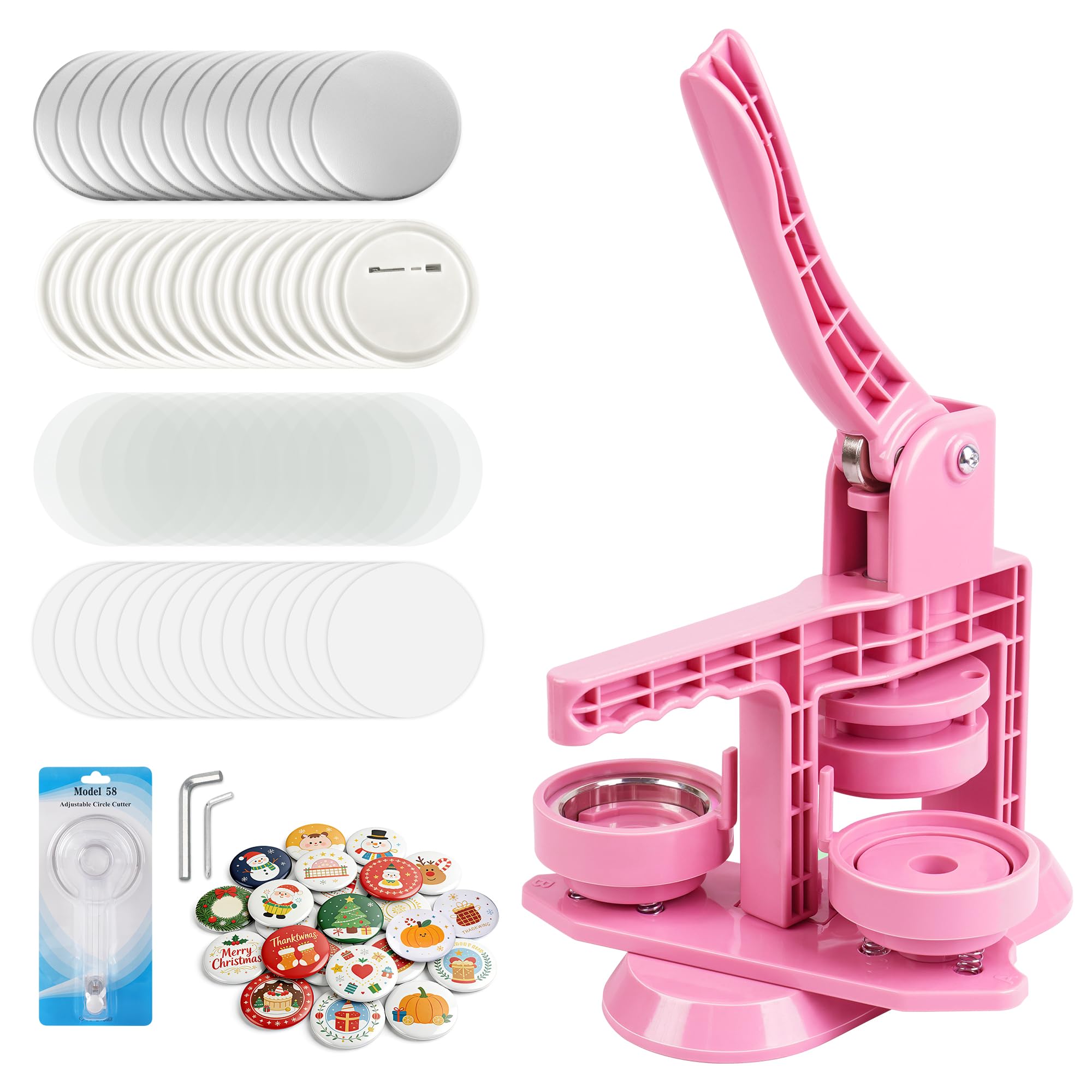 2026 Button Maker Machine 2.25 Inch (58mm), No Installation Required Pin Maker Kit for Button Making, DIY Pink Badge Maker Button Press with 30 Badge Supplies & Circle Cutter