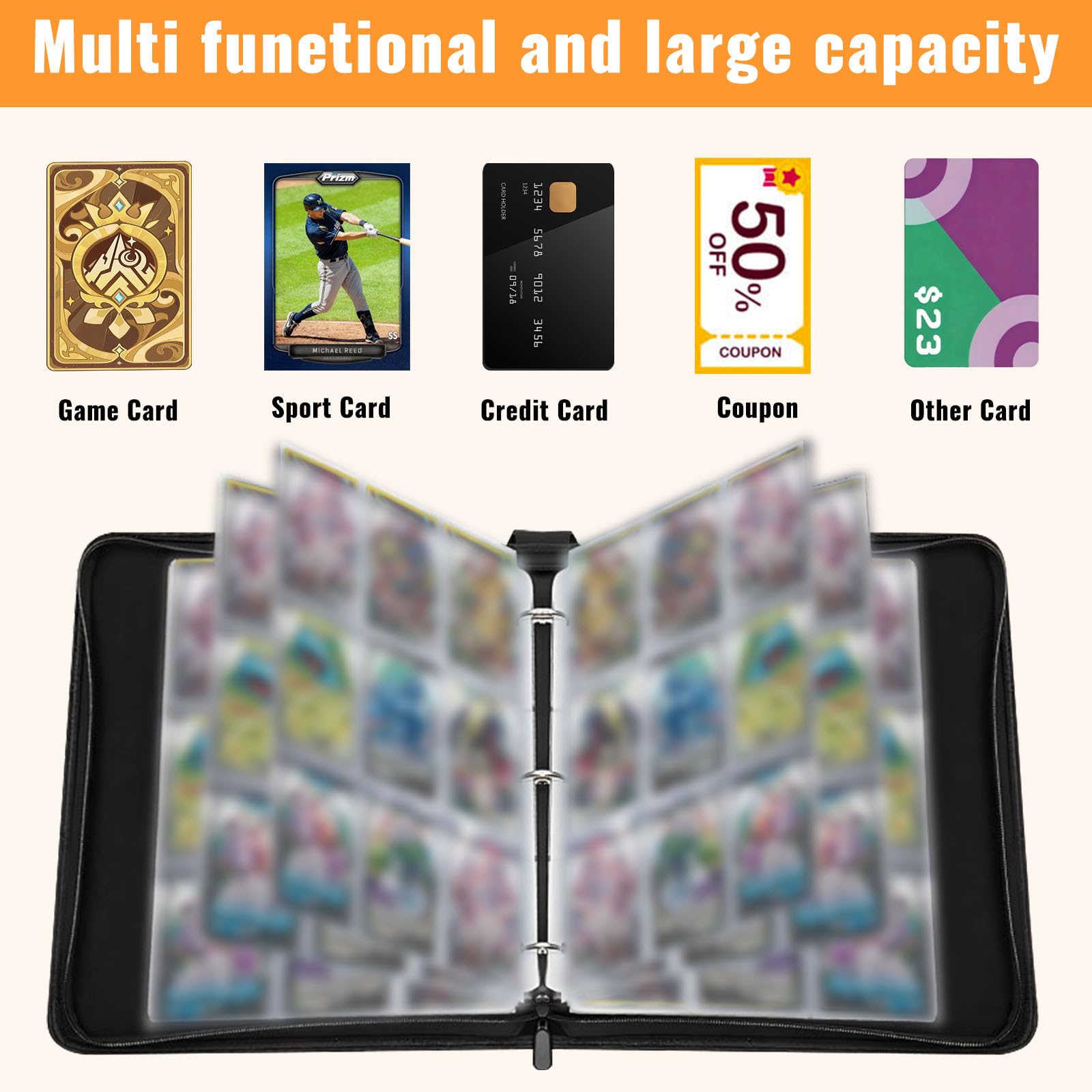 Hlisippa 9 Pocket Card Binder, Holds 900 Cards, Card Collection Folder with 50 Double Sided Removable Sleeves - Image 4
