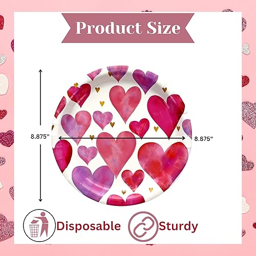 Miniatura 2 de LLE - Platos redondos de papel para el día de San Valentín de 8.875 pulgadas, platos desechables decorativos para el hogar, cocina, cena, picnic,